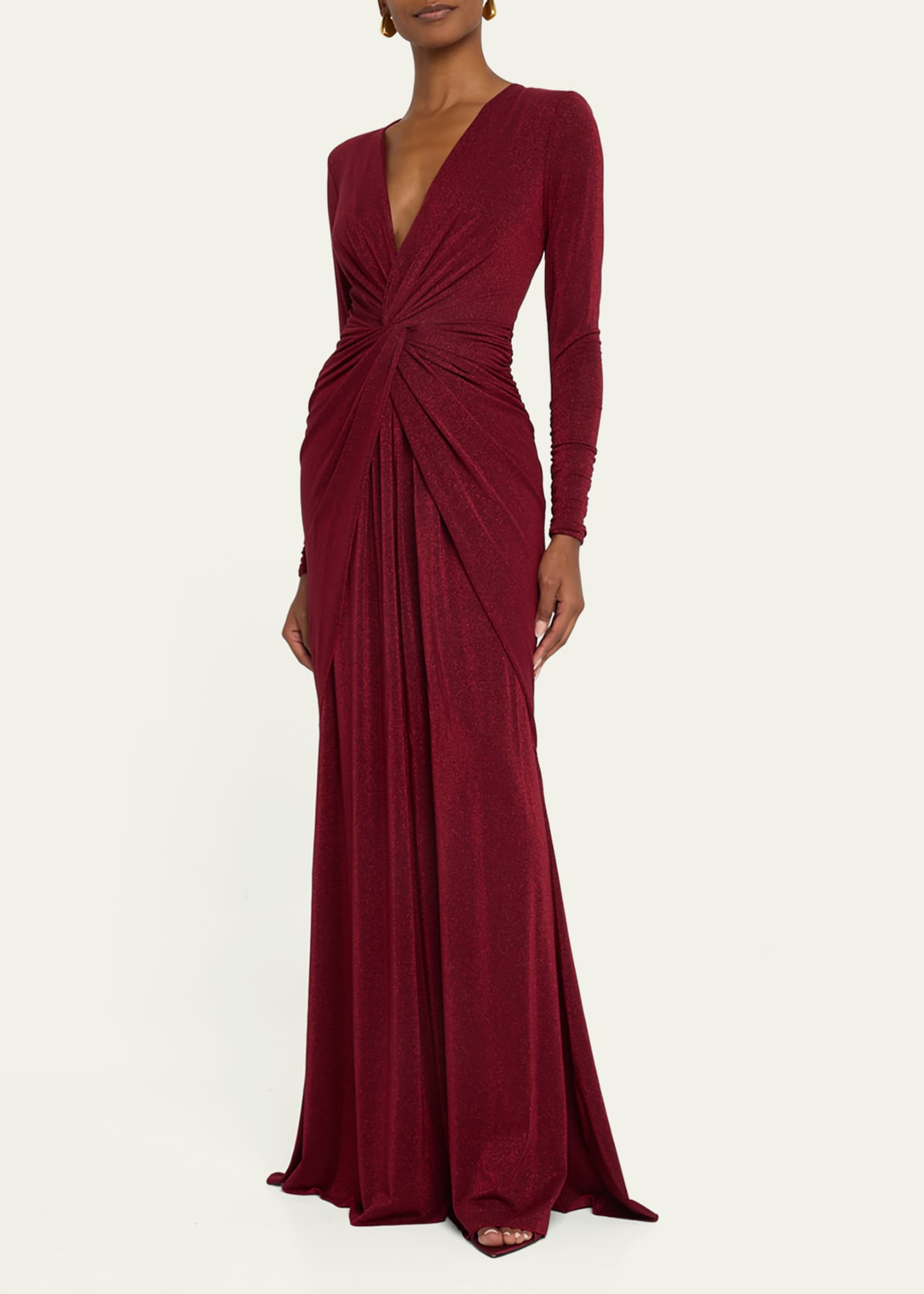 Chiara Boni La Petite Robe Deep V-Neck Shimmer Twist Gown Image 4 of 5