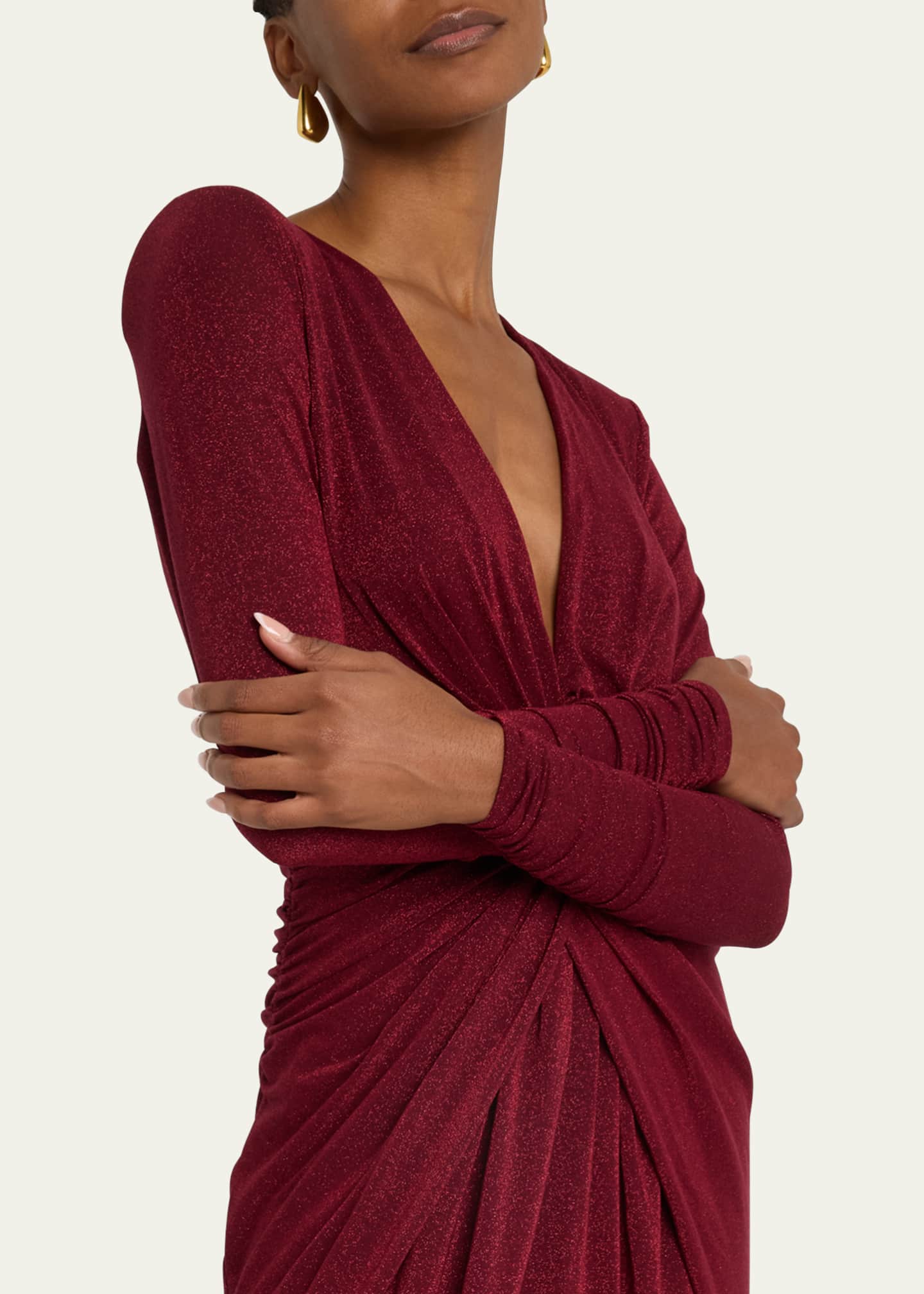 Chiara Boni La Petite Robe Deep V-Neck Shimmer Twist Gown Image 5 of 5