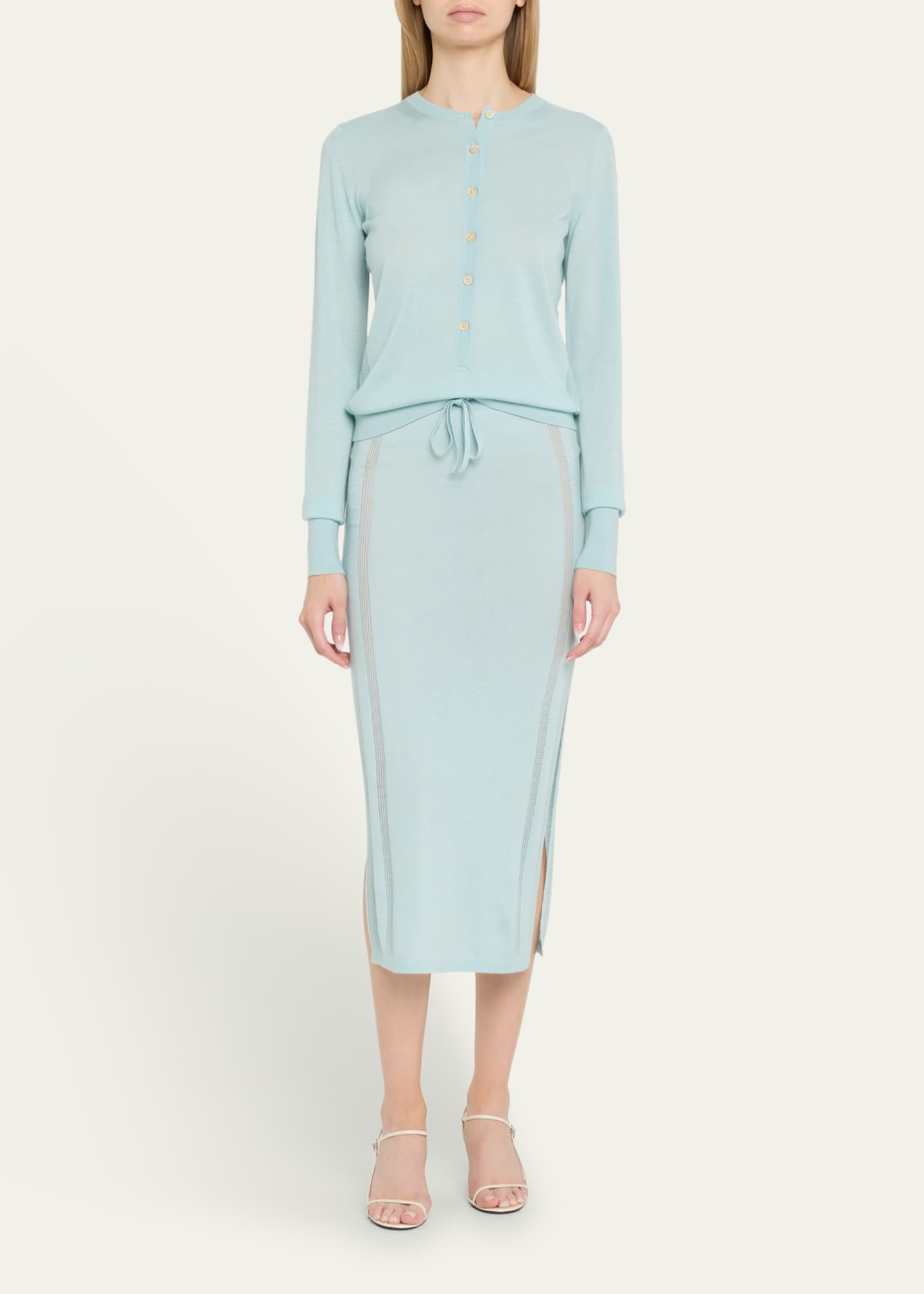Diotima Brompton Drawstring Pointelle Cashmere Midi Skirt Image 2 of 5