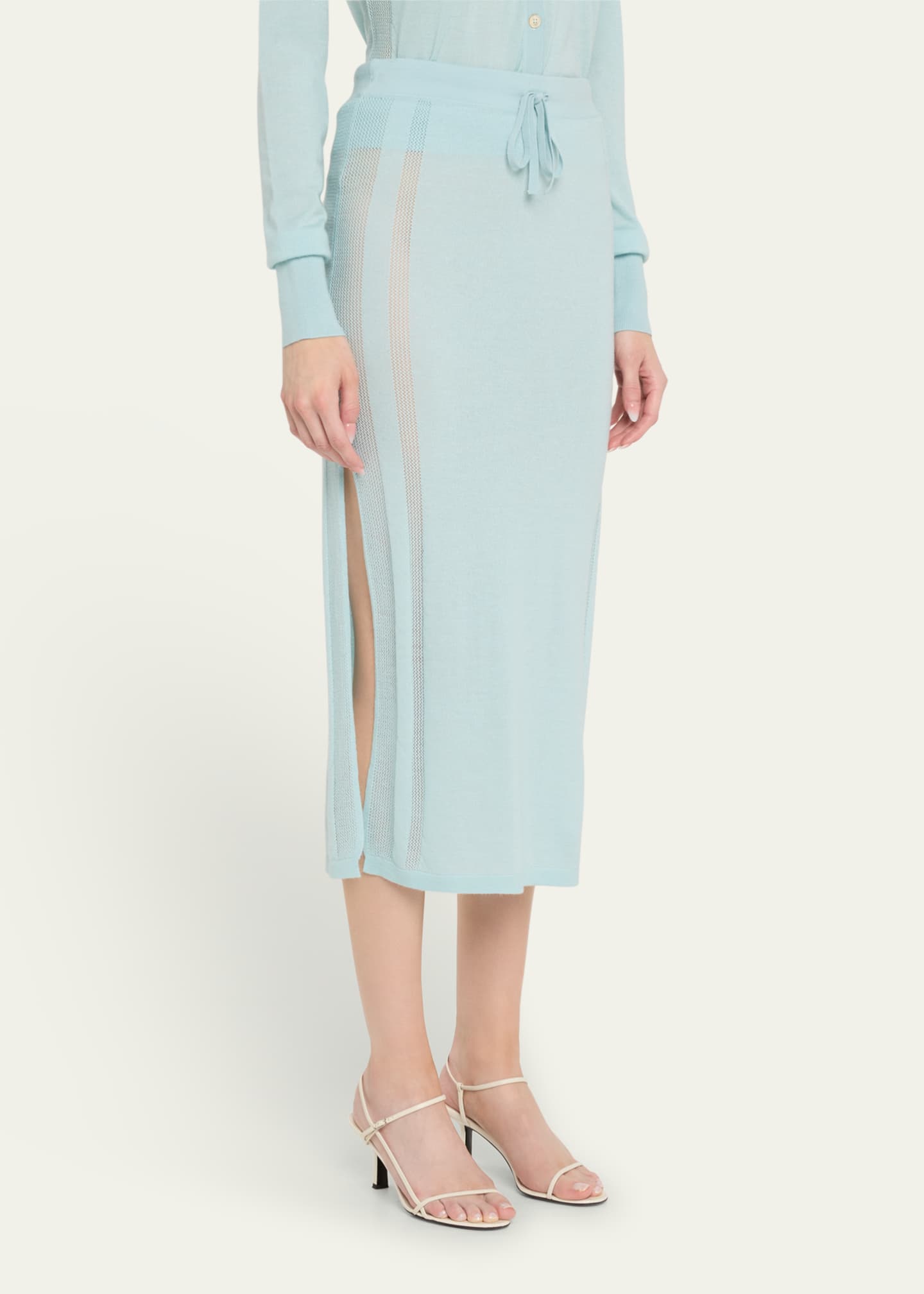 Diotima Brompton Drawstring Pointelle Cashmere Midi Skirt Image 4 of 5