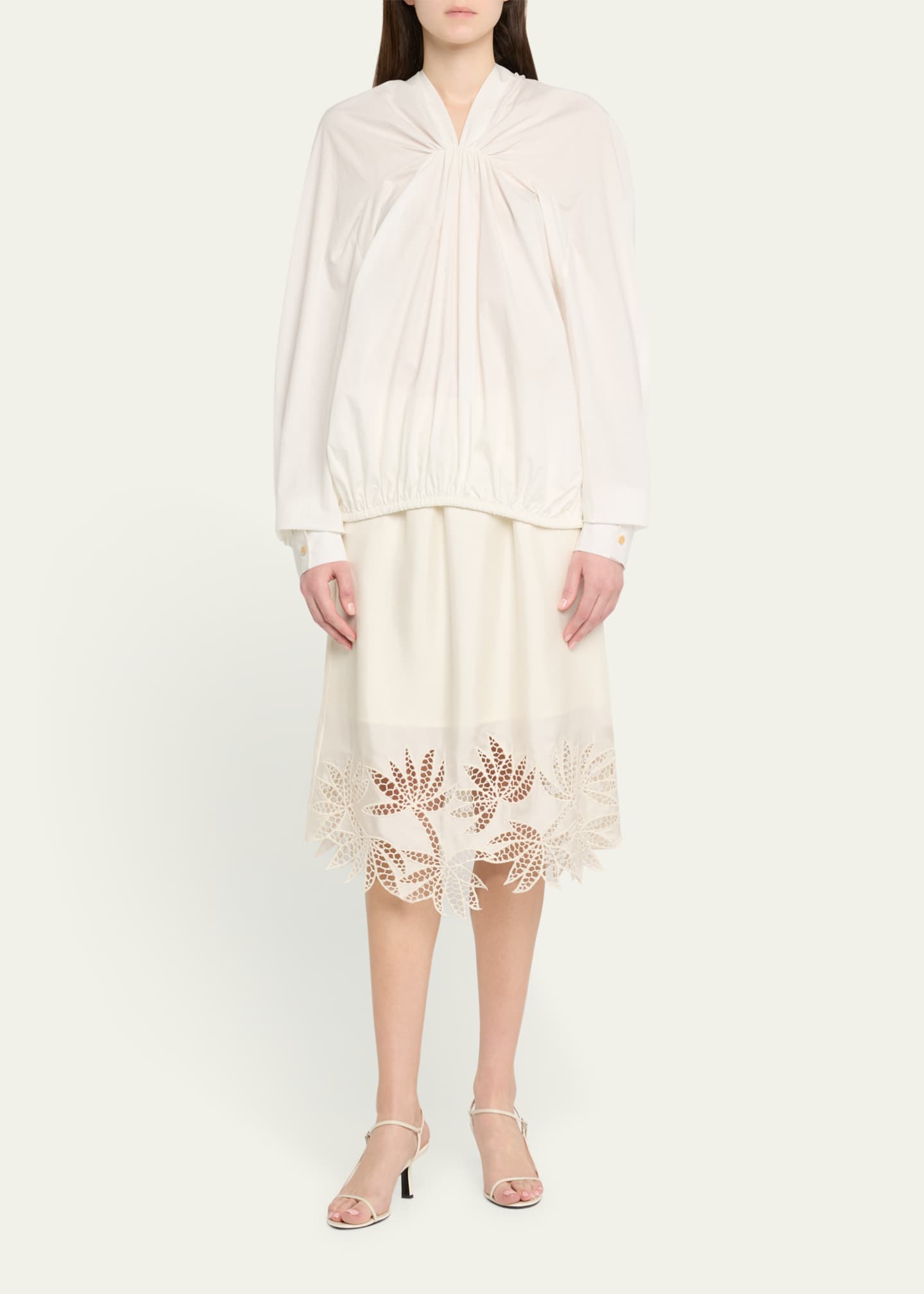 Coverley Floral Cutout Silk Twill Midi Skirt - Thumbnail 2