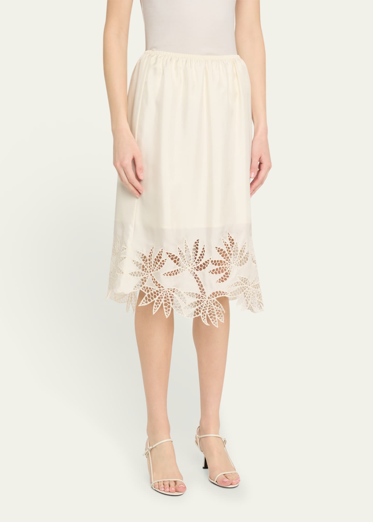 Coverley Floral Cutout Silk Twill Midi Skirt - Thumbnail 4