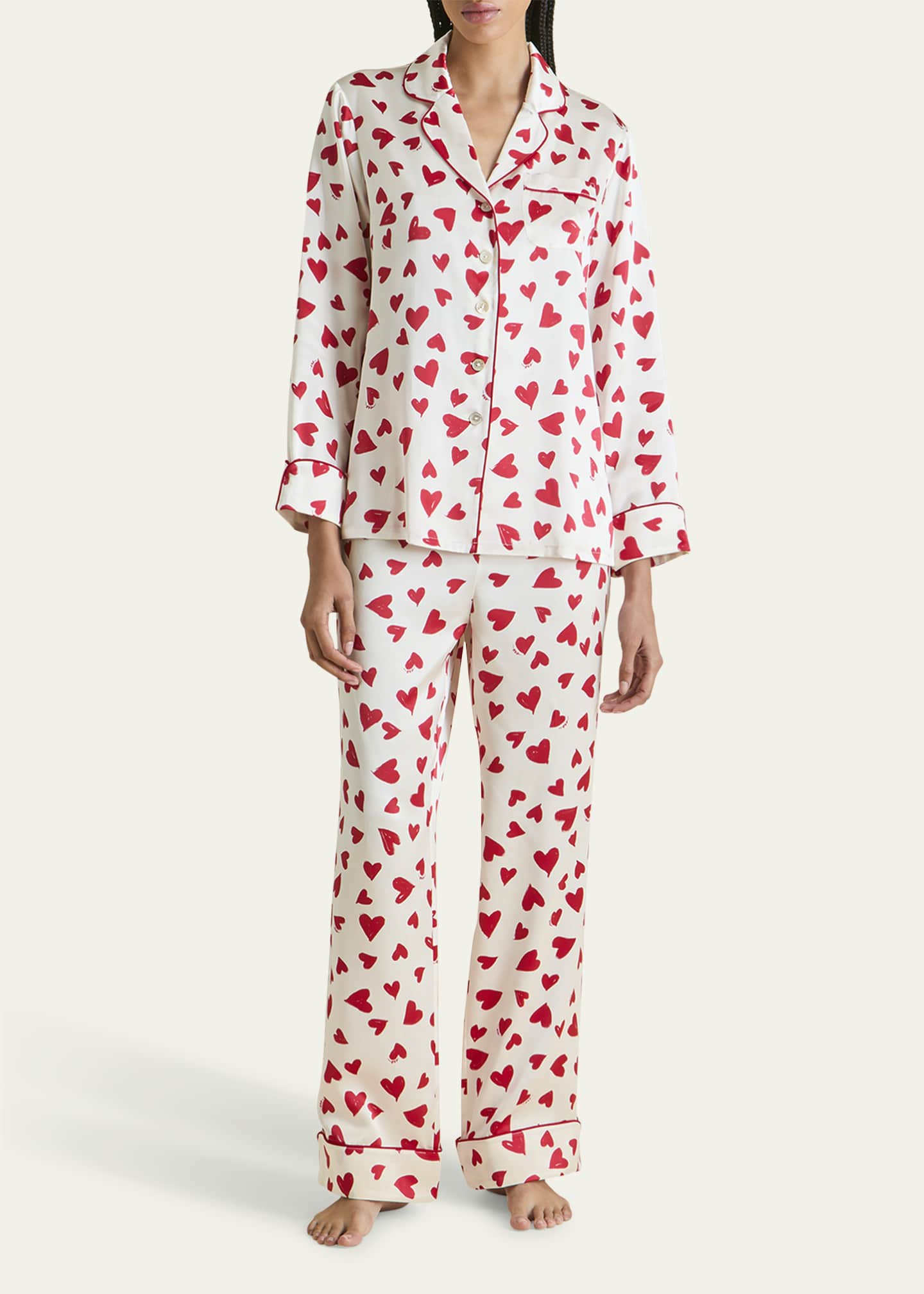 Olivia von Halle Lila Heart-Print Silk Pajama Set Image 2 of 5