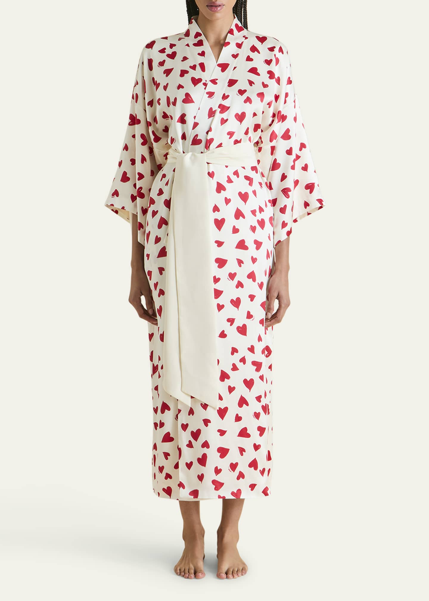 Olivia von Halle Queenie Heart-Print Silk Robe Image 2 of 5