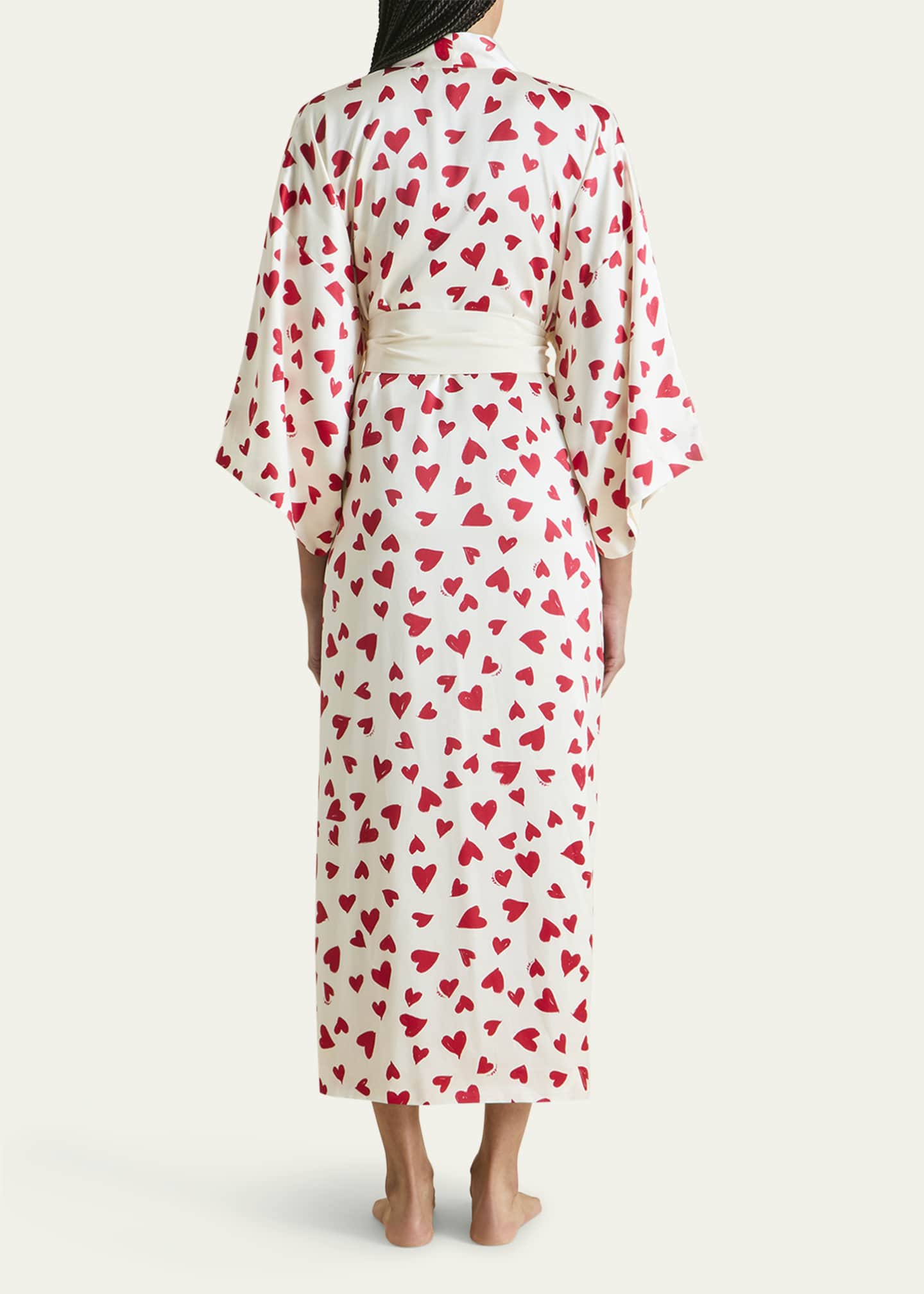 Olivia von Halle Queenie Heart-Print Silk Robe Image 3 of 5
