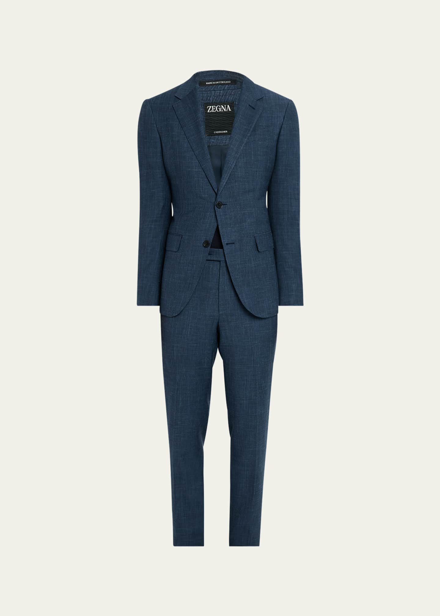 ZEGNA Men's Prince of Wales Crossover Suit Image 1 of 6