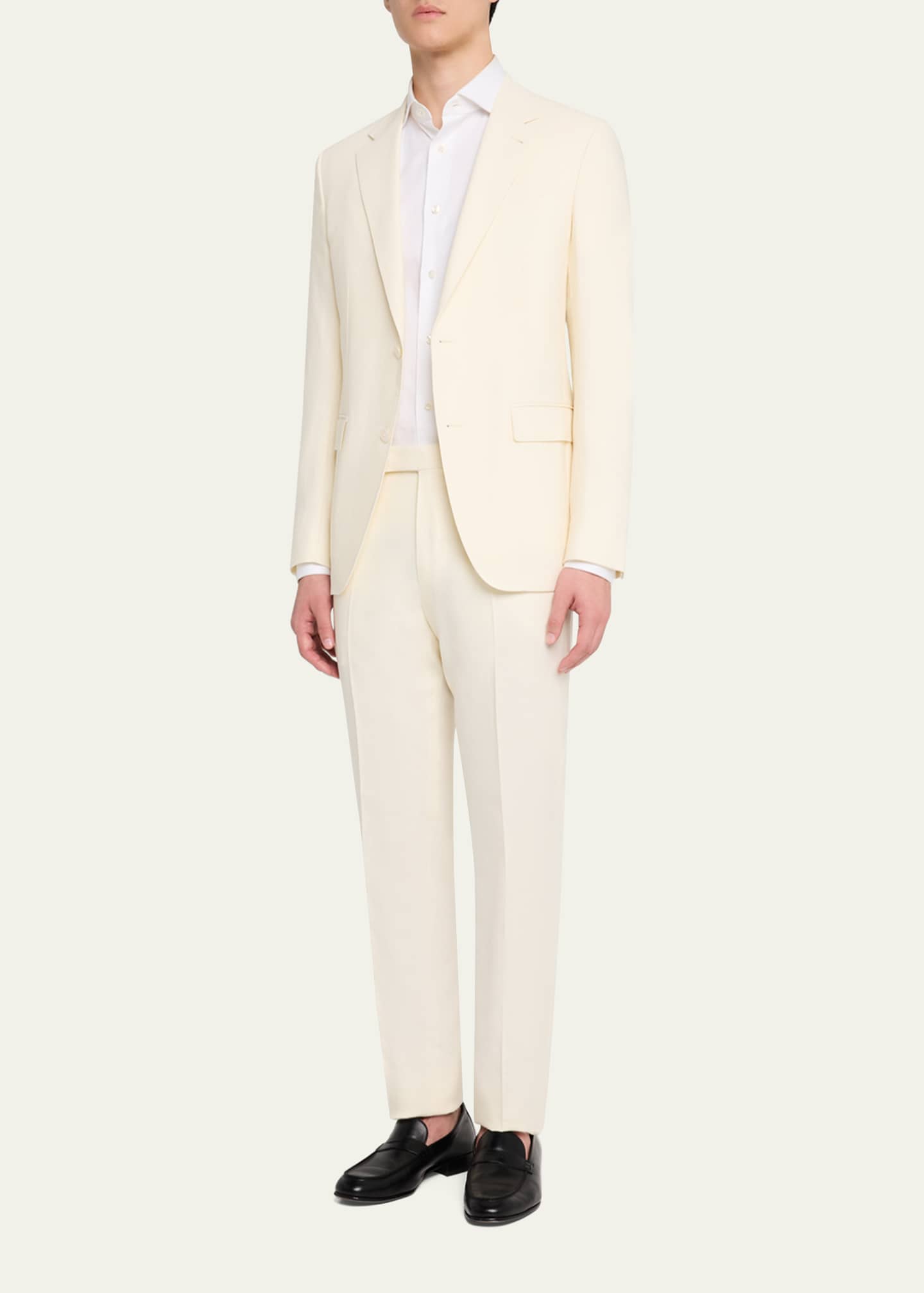 ZEGNA Men's Oasi Lino Flat-Front Trousers Image 2 of 5
