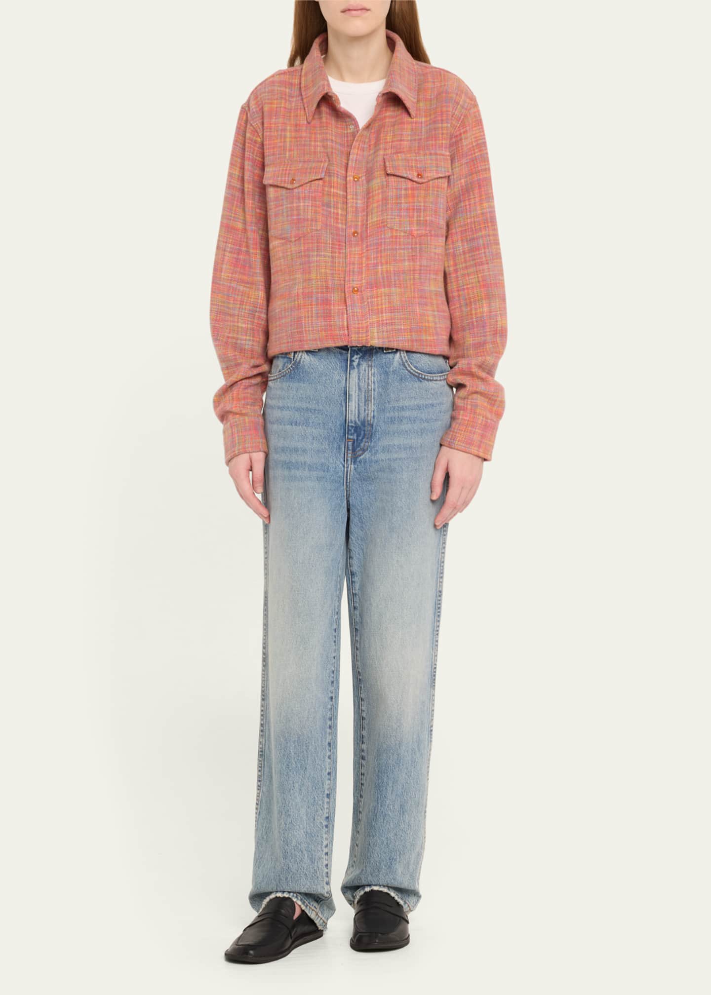 God's True Cashmere Flower Space Dye Tartan Cashmere Shirt Jacket Image 2 of 5