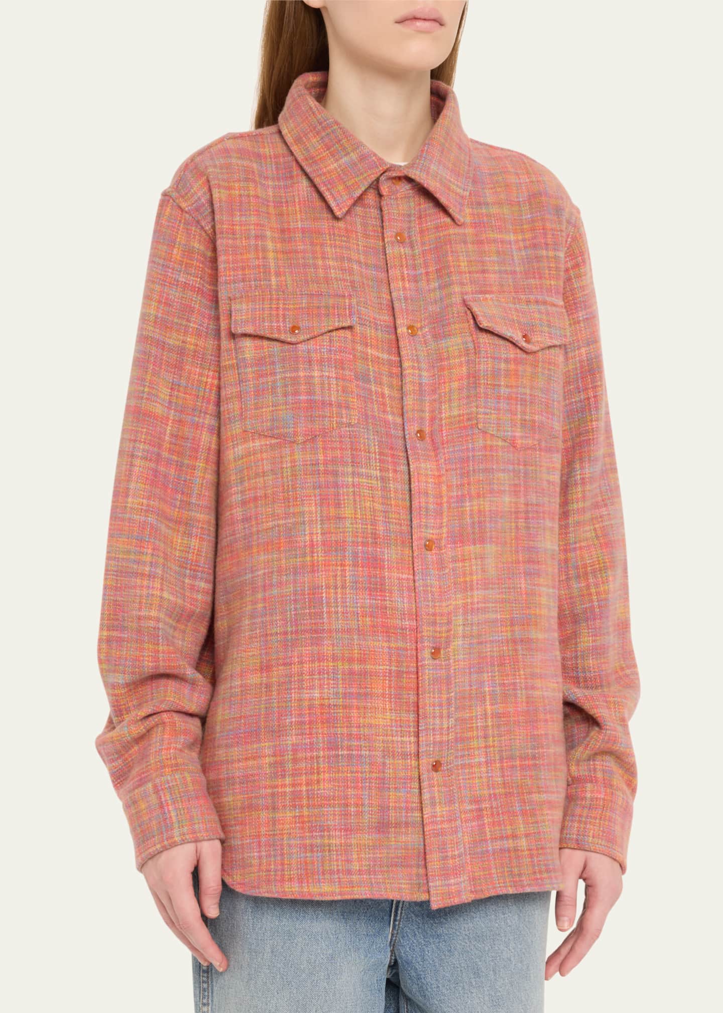 God's True Cashmere Flower Space Dye Tartan Cashmere Shirt Jacket Image 4 of 5