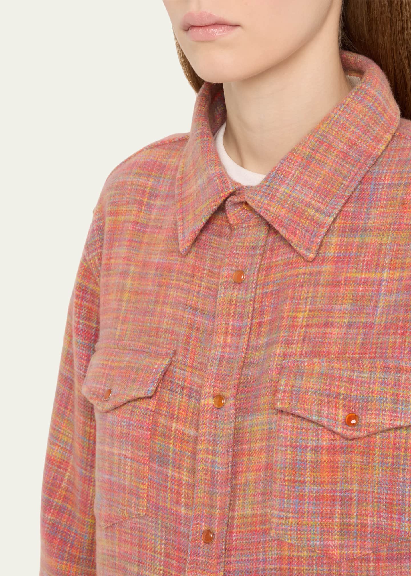 God's True Cashmere Flower Space Dye Tartan Cashmere Shirt Jacket Image 5 of 5