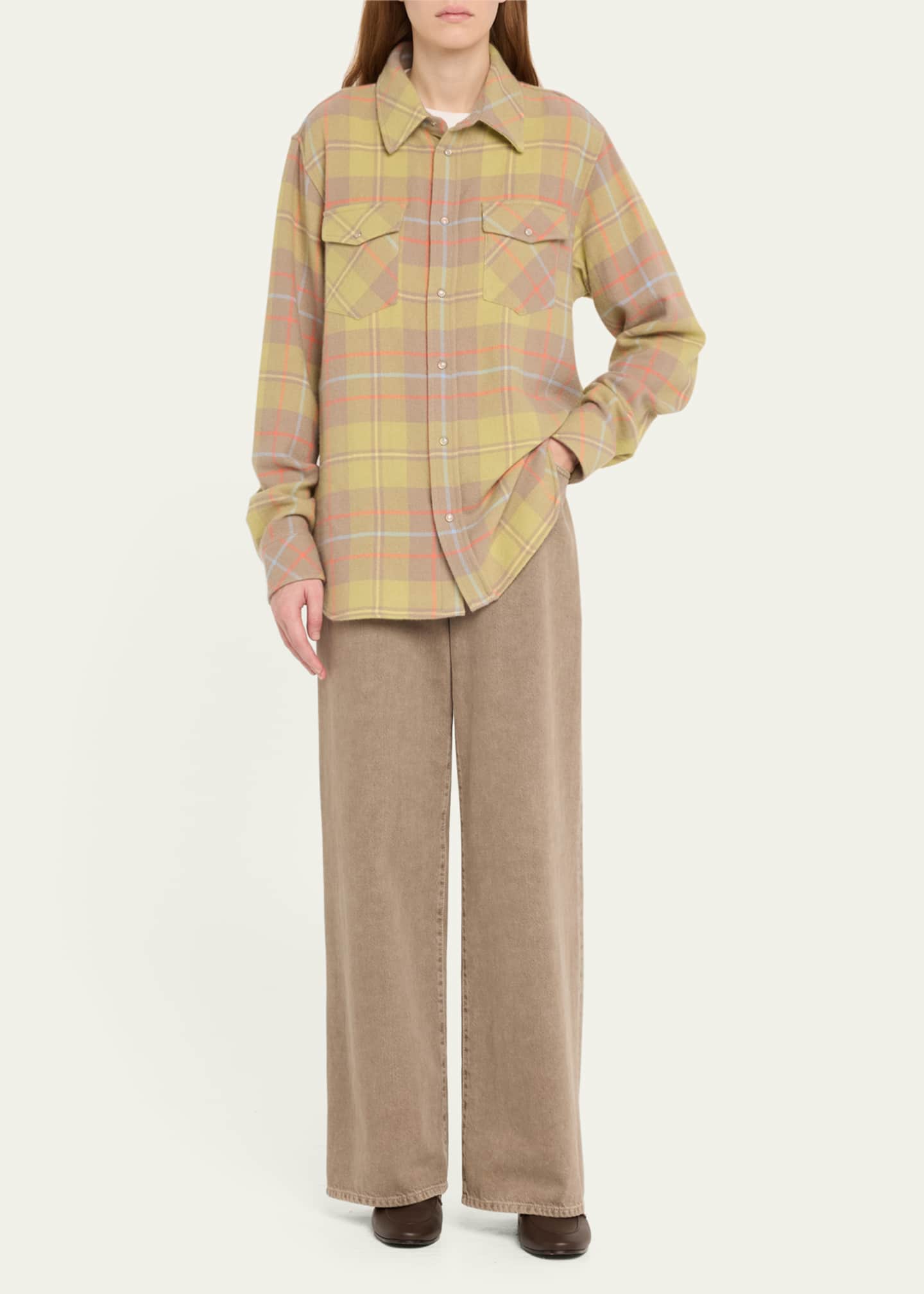God's True Cashmere Earth Tartan Cashmere Button Down Shirt Image 2 of 5