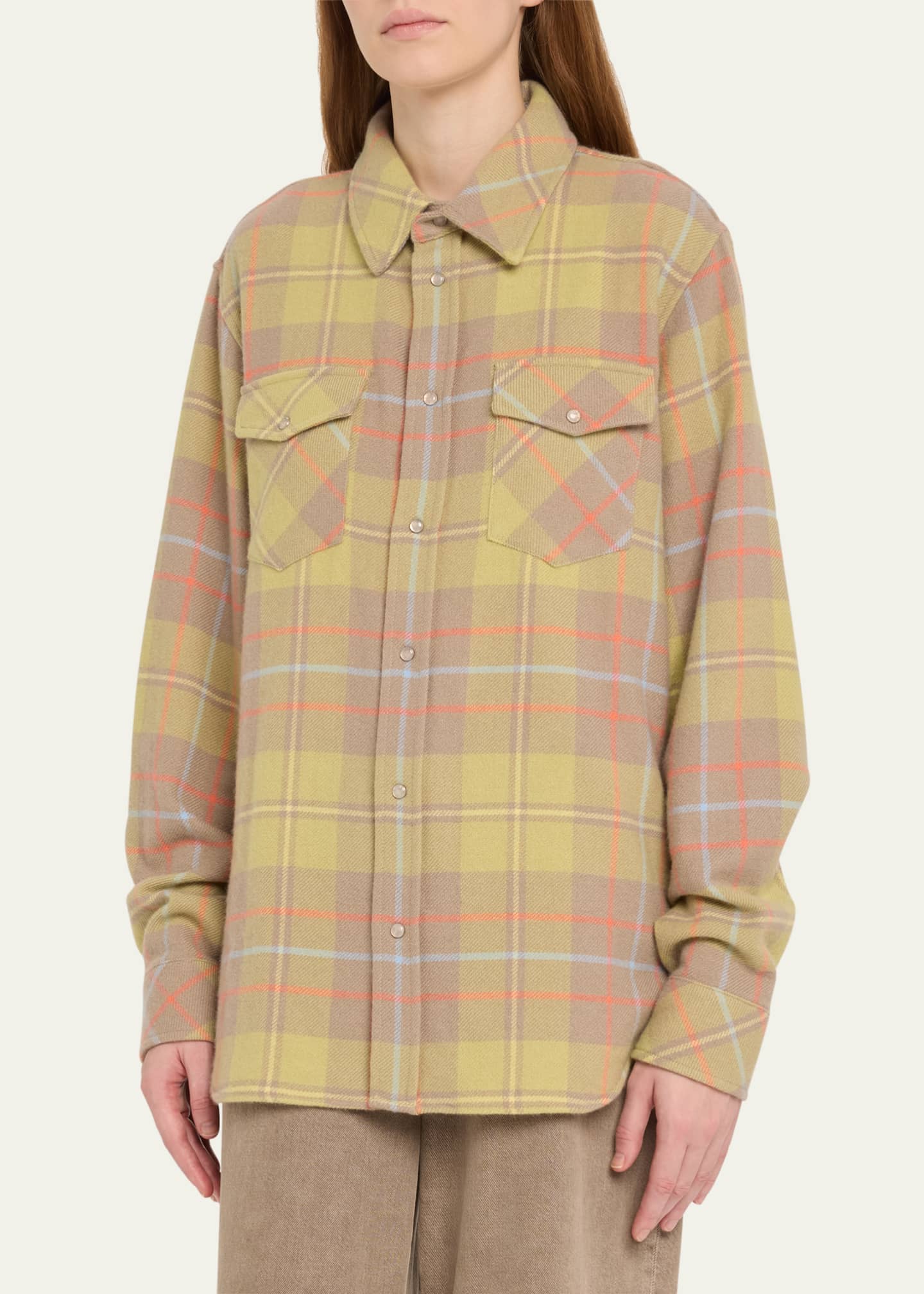God's True Cashmere Earth Tartan Cashmere Button Down Shirt Image 4 of 5