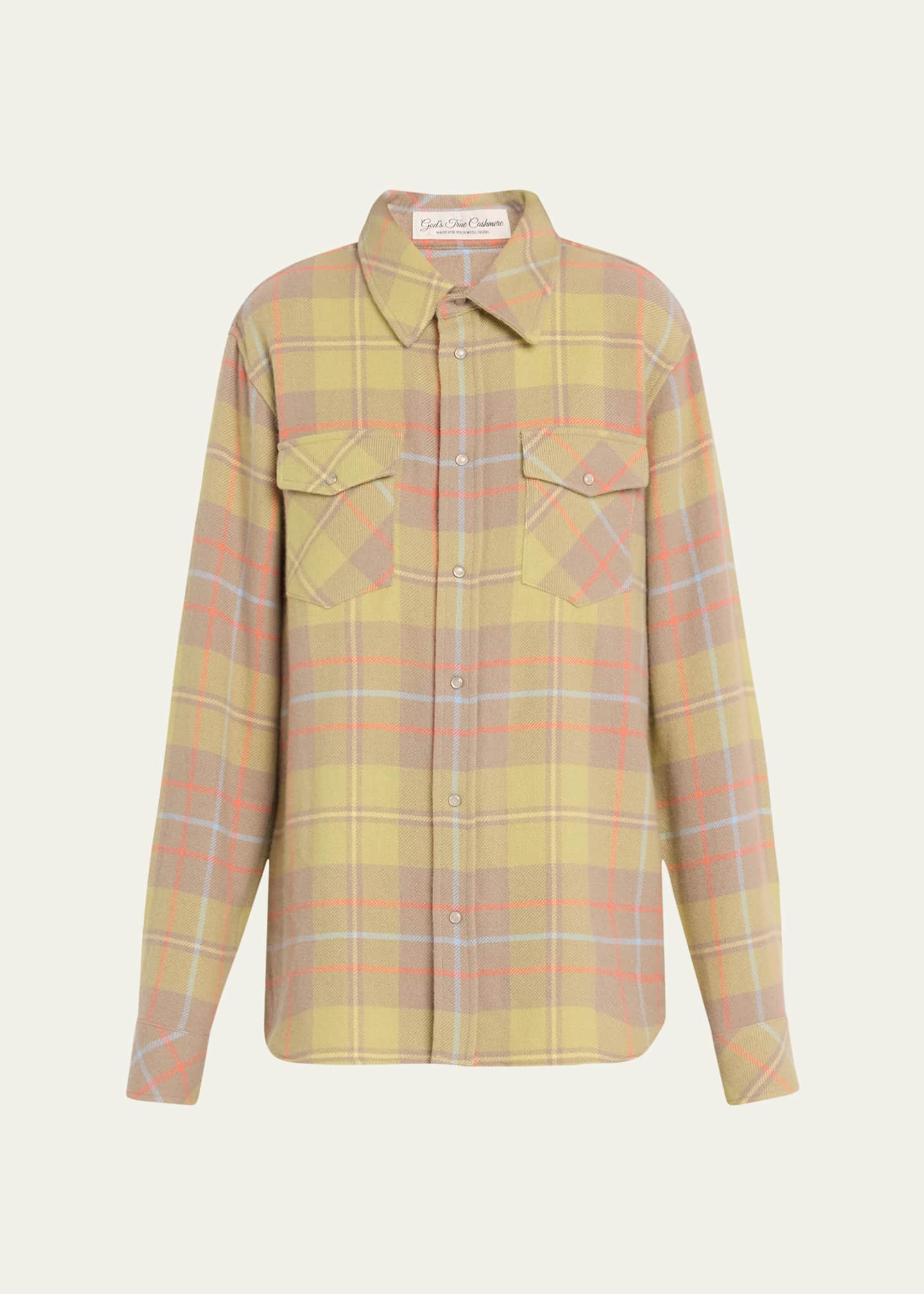 God's True Cashmere Earth Tartan Cashmere Button Down Shirt Image 1 of 5