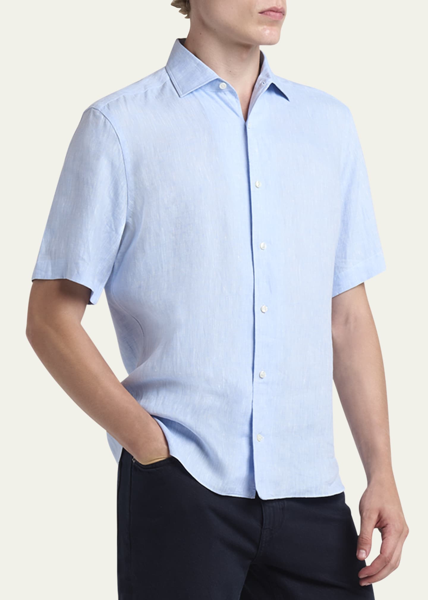 ZEGNA Men's Oasi Lino Sport Shirt Image 4 of 5