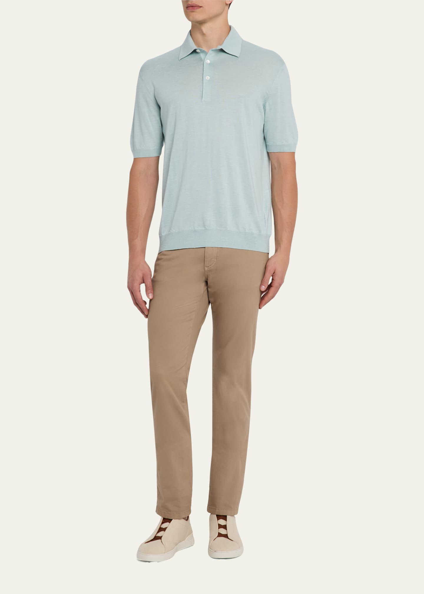 ZEGNA Men's Silk, Cashmere, and Linen Short-Sleeve Polo Sweater Image 2 of 5