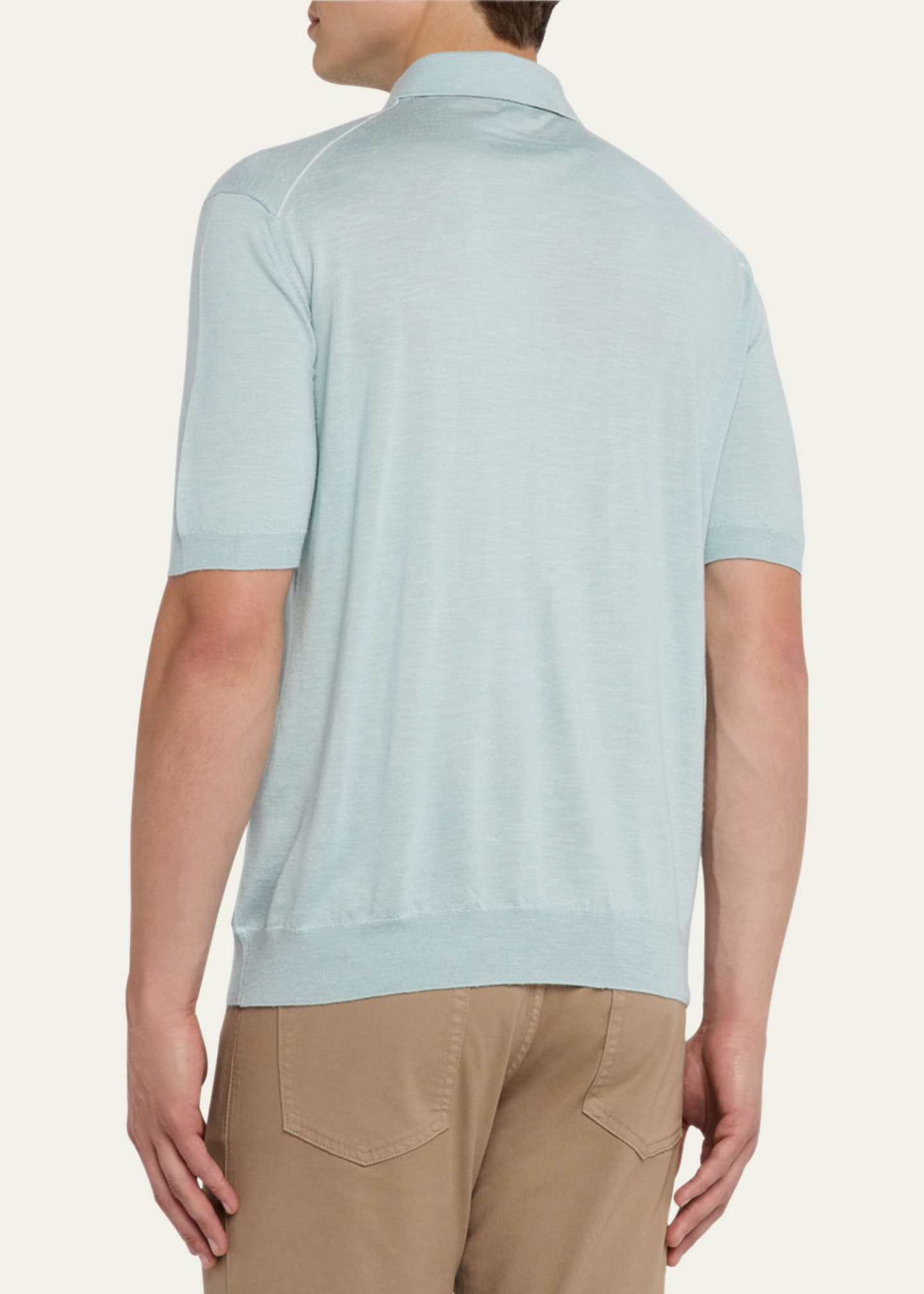 ZEGNA Men's Silk, Cashmere, and Linen Short-Sleeve Polo Sweater Image 3 of 5