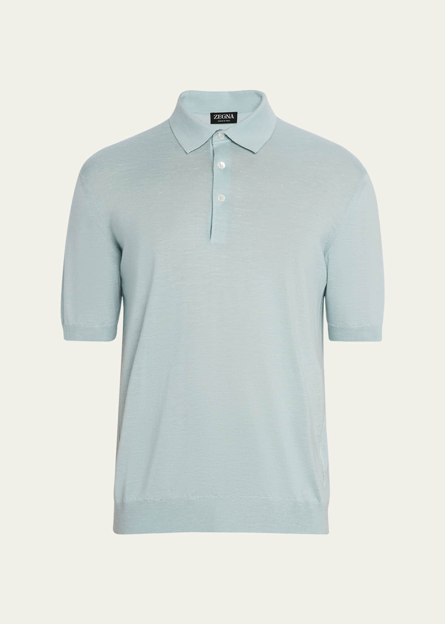 ZEGNA Men's Silk, Cashmere, and Linen Short-Sleeve Polo Sweater Image 1 of 5