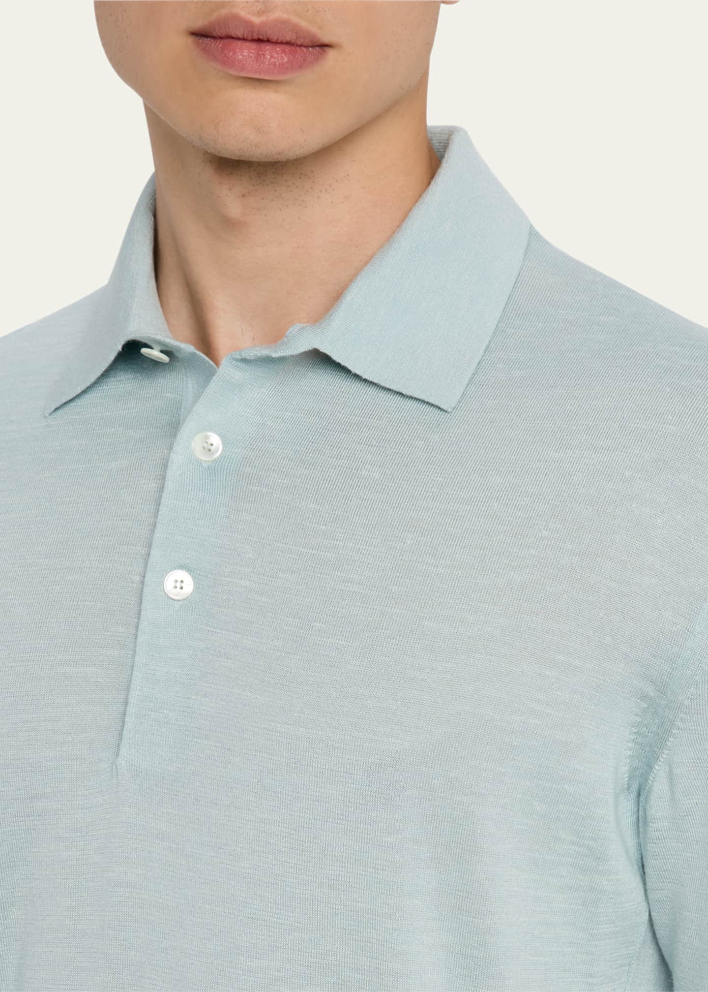 ZEGNA Men's Silk, Cashmere, and Linen Short-Sleeve Polo Sweater Image 5 of 5