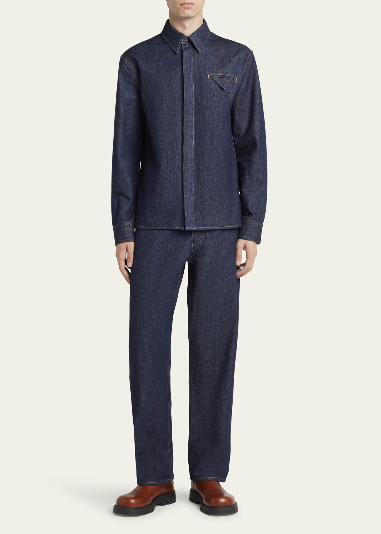 Bottega Veneta Men's Soft Denim Button-Down Shirt Image 2 of 5