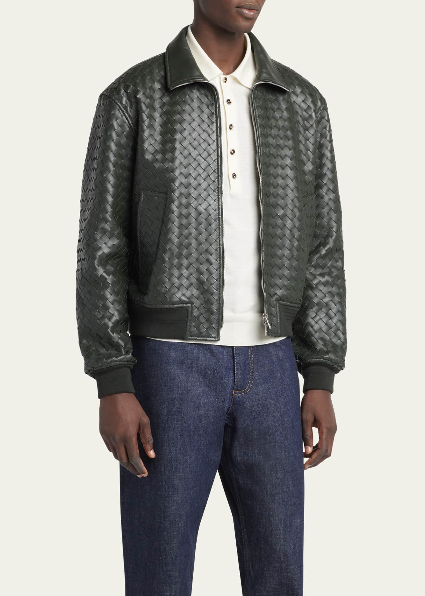 Bottega Veneta Men's Intrecciato Leather Blouson Jacket