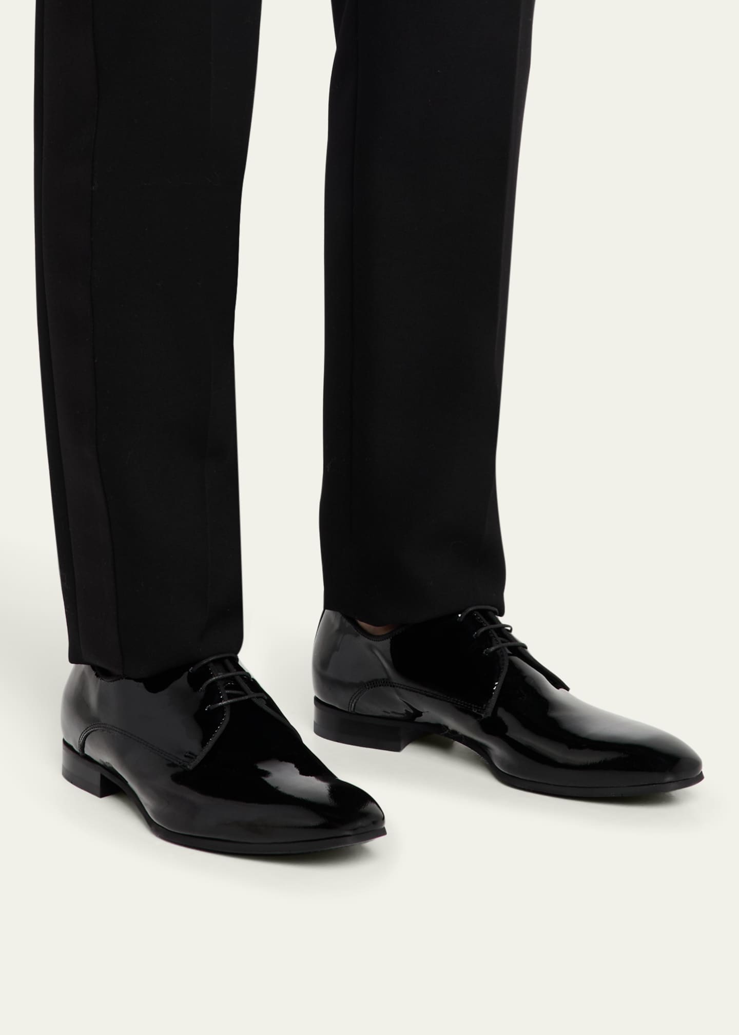 Bergdorf Goodman Men's Patent Leather Rubber-Sole Derby Shoes Image 2 of 6