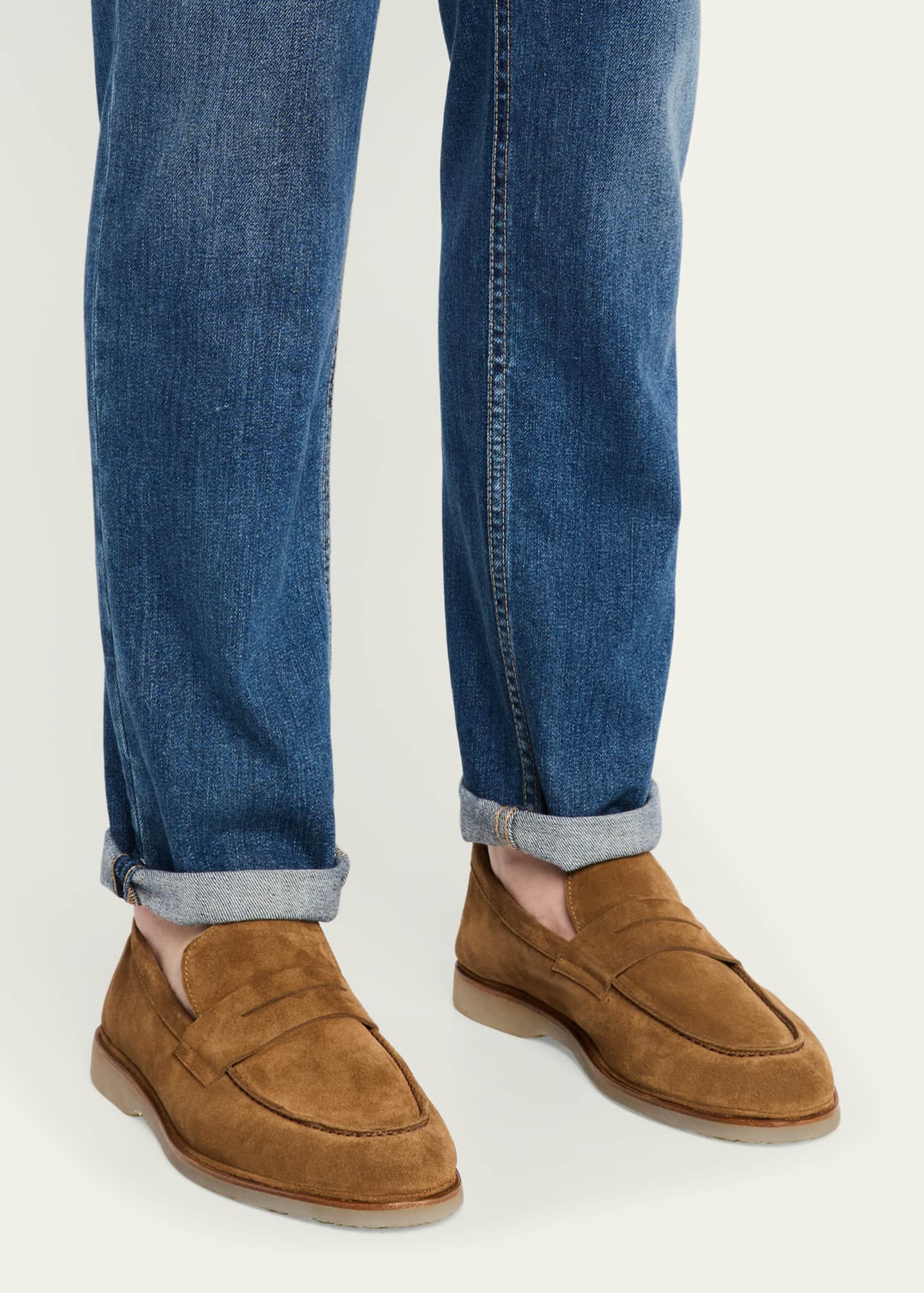 Bergdorf Goodman Men's Suede Flex Rubber Sole Penny Loafers Image 2 of 6