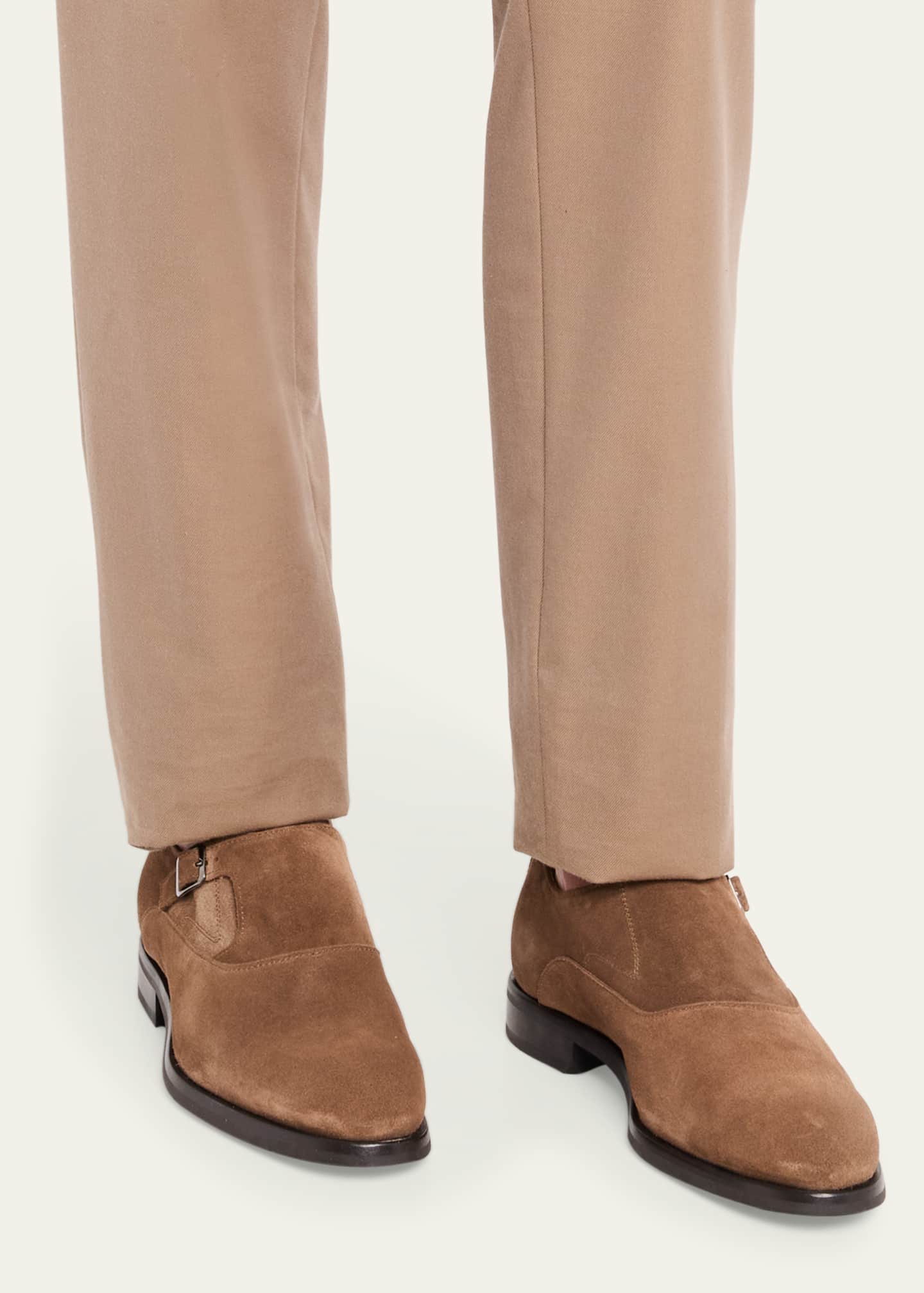 Bergdorf Goodman Men's Suede Single-Monk Strap Shoes Image 2 of 6