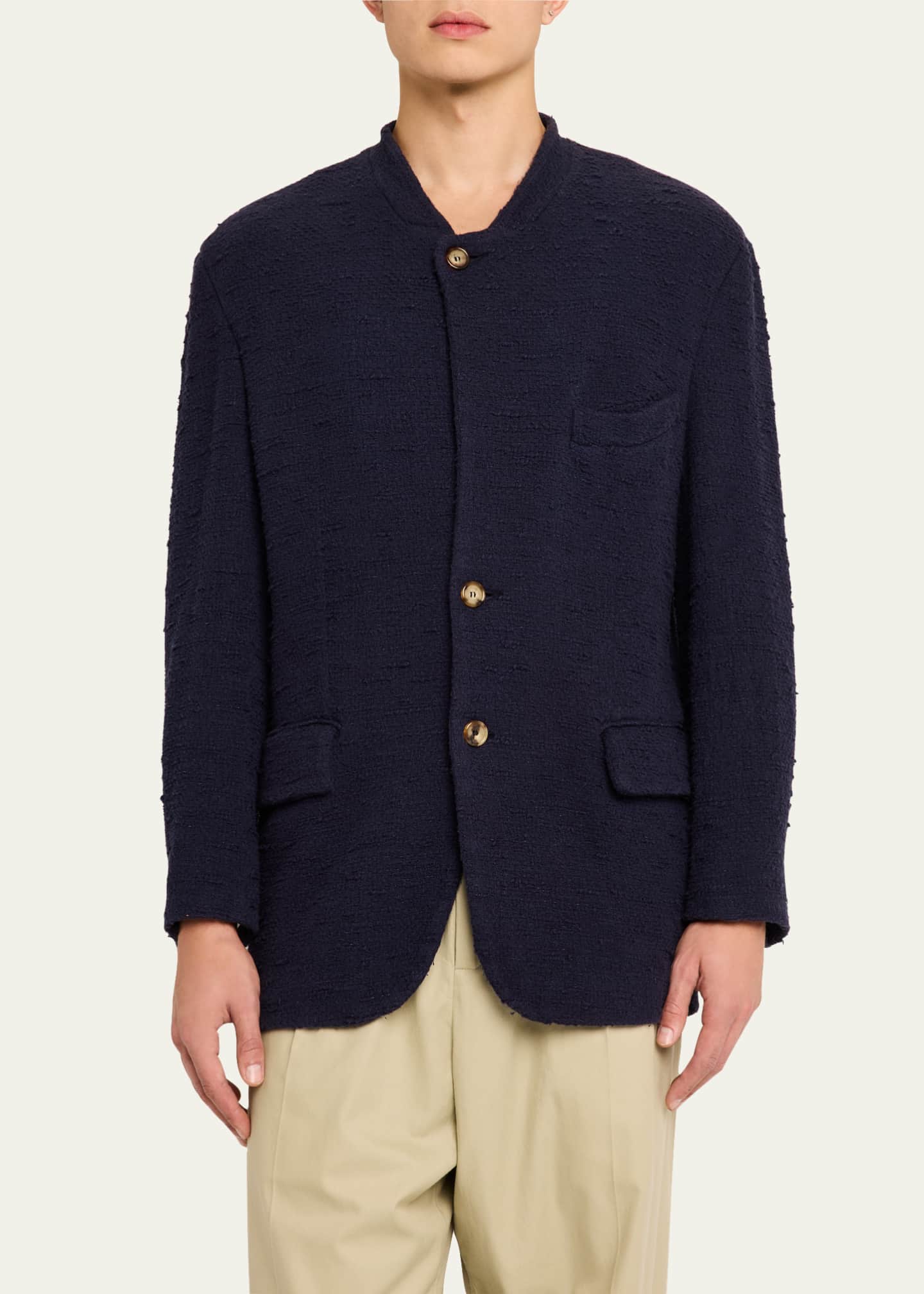 Magliano Men's Boucle Lapelless Sport Coat Image 4 of 5