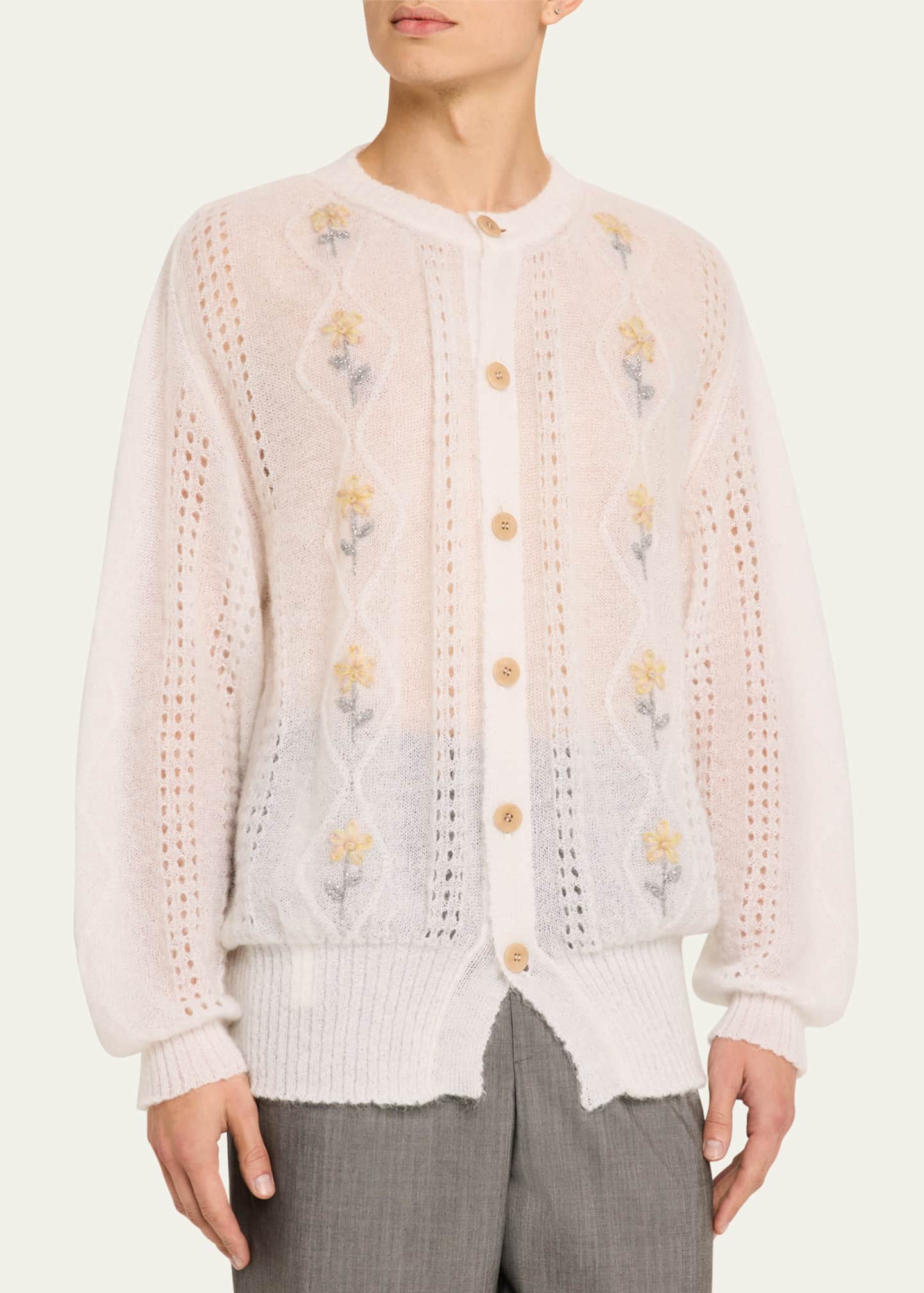 Magliano Men's Floral Embroidered Knit Cardigan Image 4 of 5