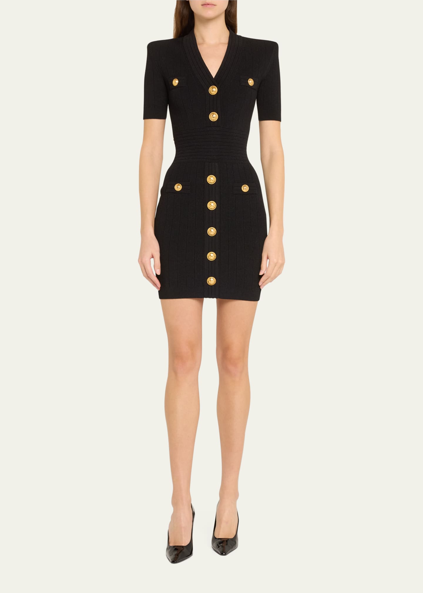 Balmain V-Neck 4 Pocket Mini Knit Dress Image 2 of 5