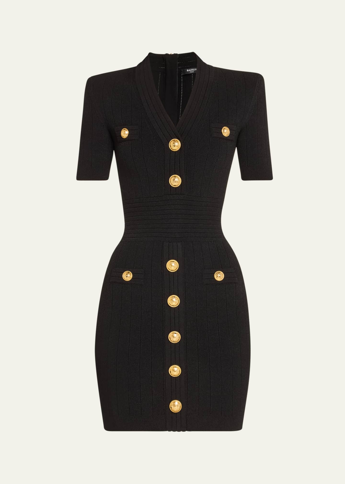 Balmain V-Neck 4 Pocket Mini Knit Dress Image 1 of 5