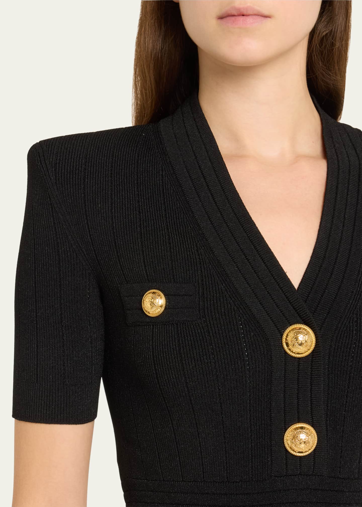 Balmain V-Neck 4 Pocket Mini Knit Dress Image 5 of 5