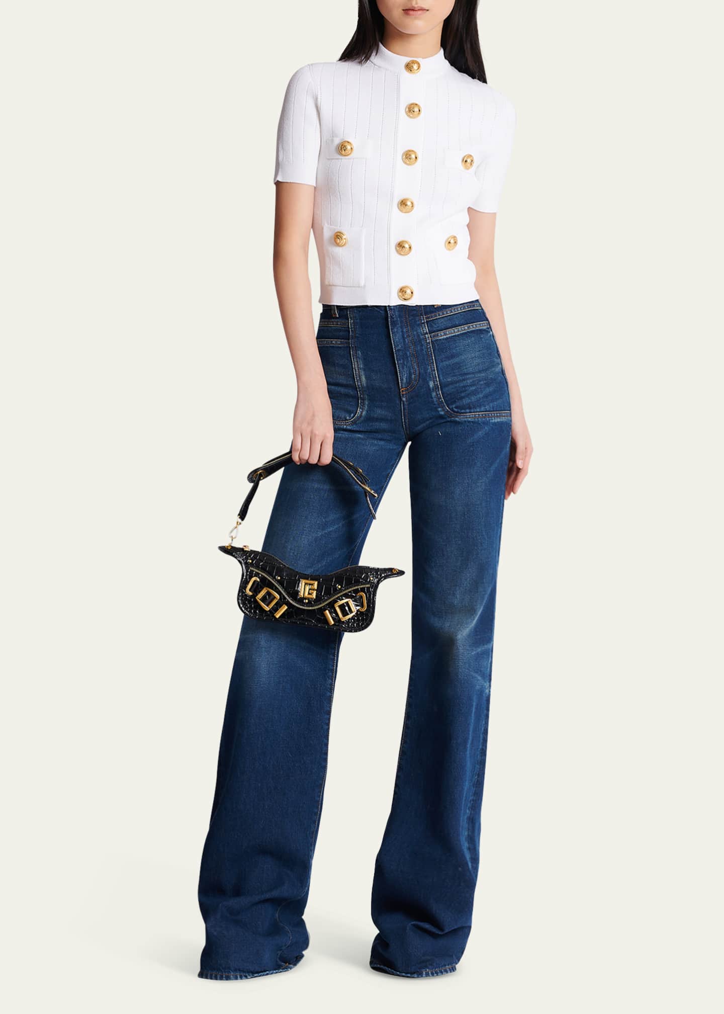 Balmain Short Sleeve Buttoned Pocket Knit Cardigan Image 2 of 5