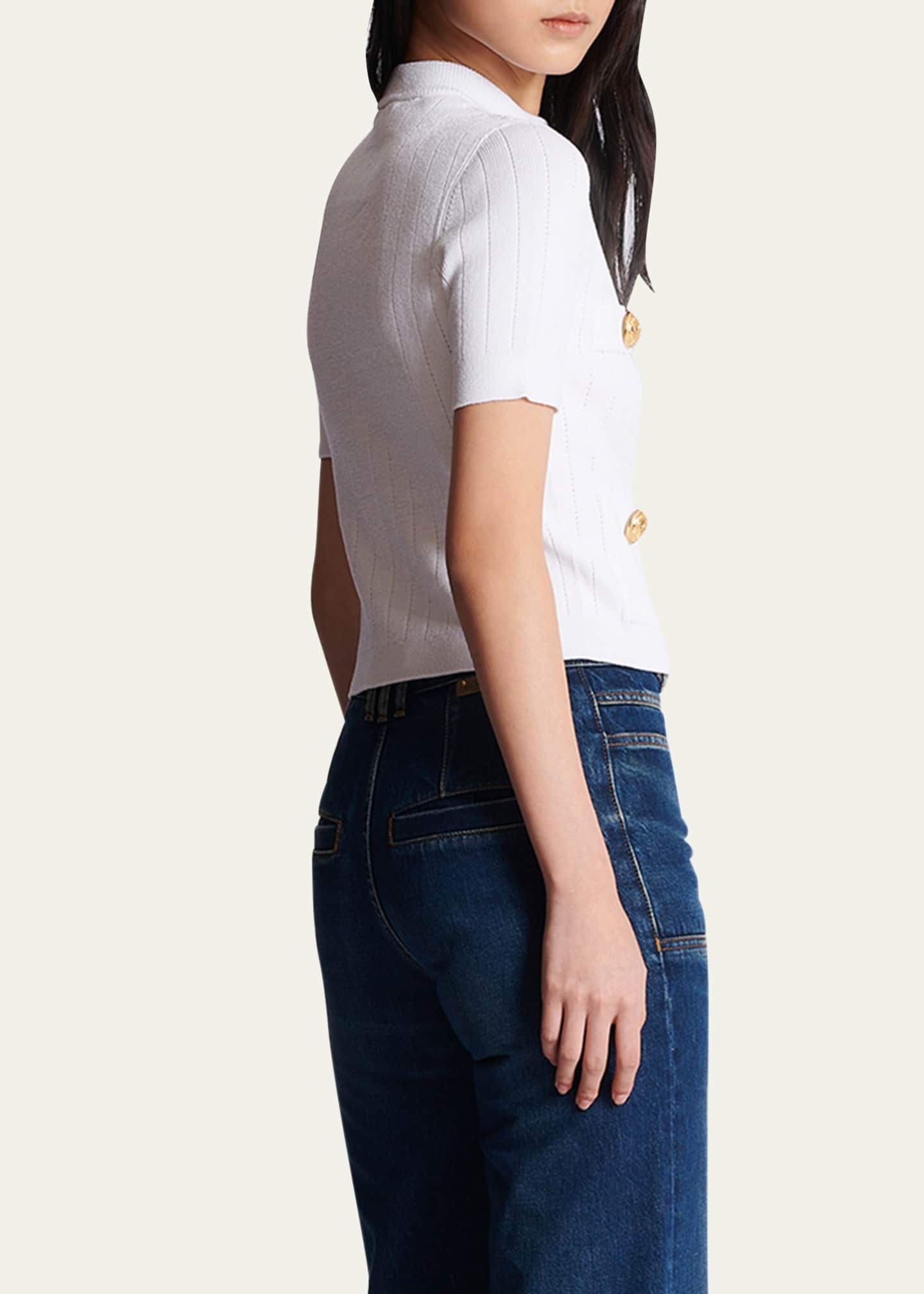 Balmain Short Sleeve Buttoned Pocket Knit Cardigan Image 3 of 5