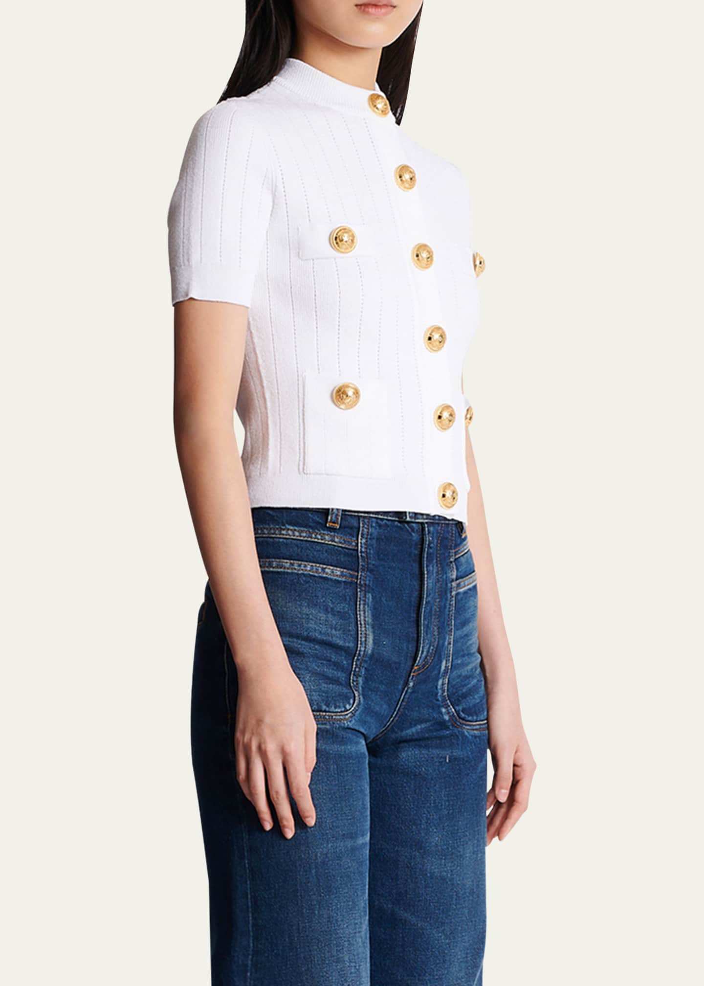 Balmain Short Sleeve Buttoned Pocket Knit Cardigan Image 4 of 5