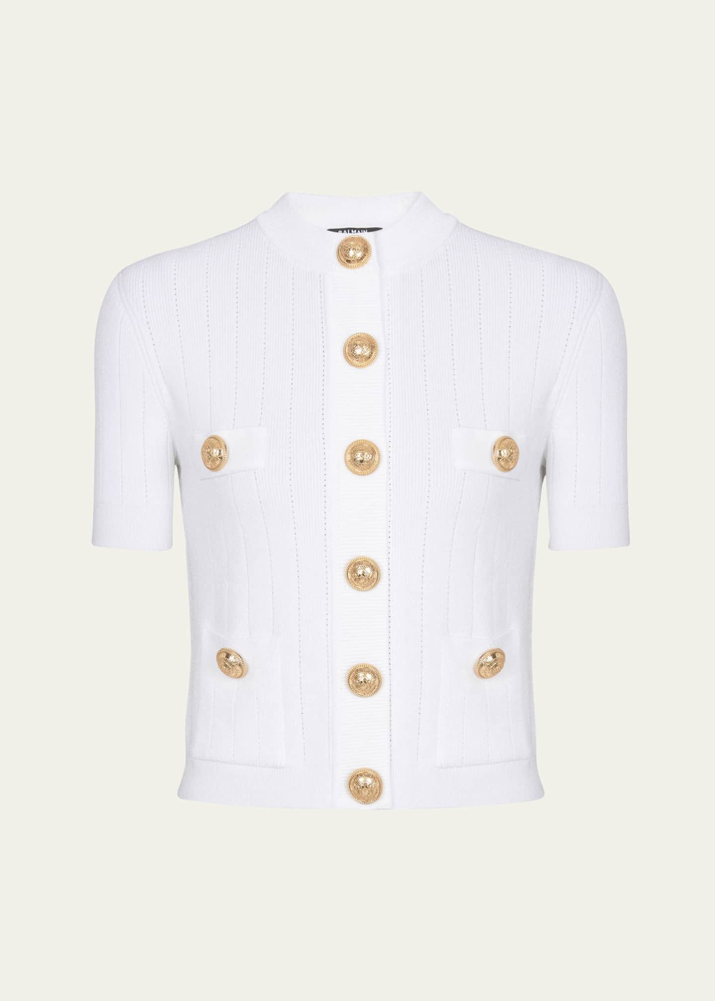 Balmain Short Sleeve Buttoned Pocket Knit Cardigan Image 1 of 5