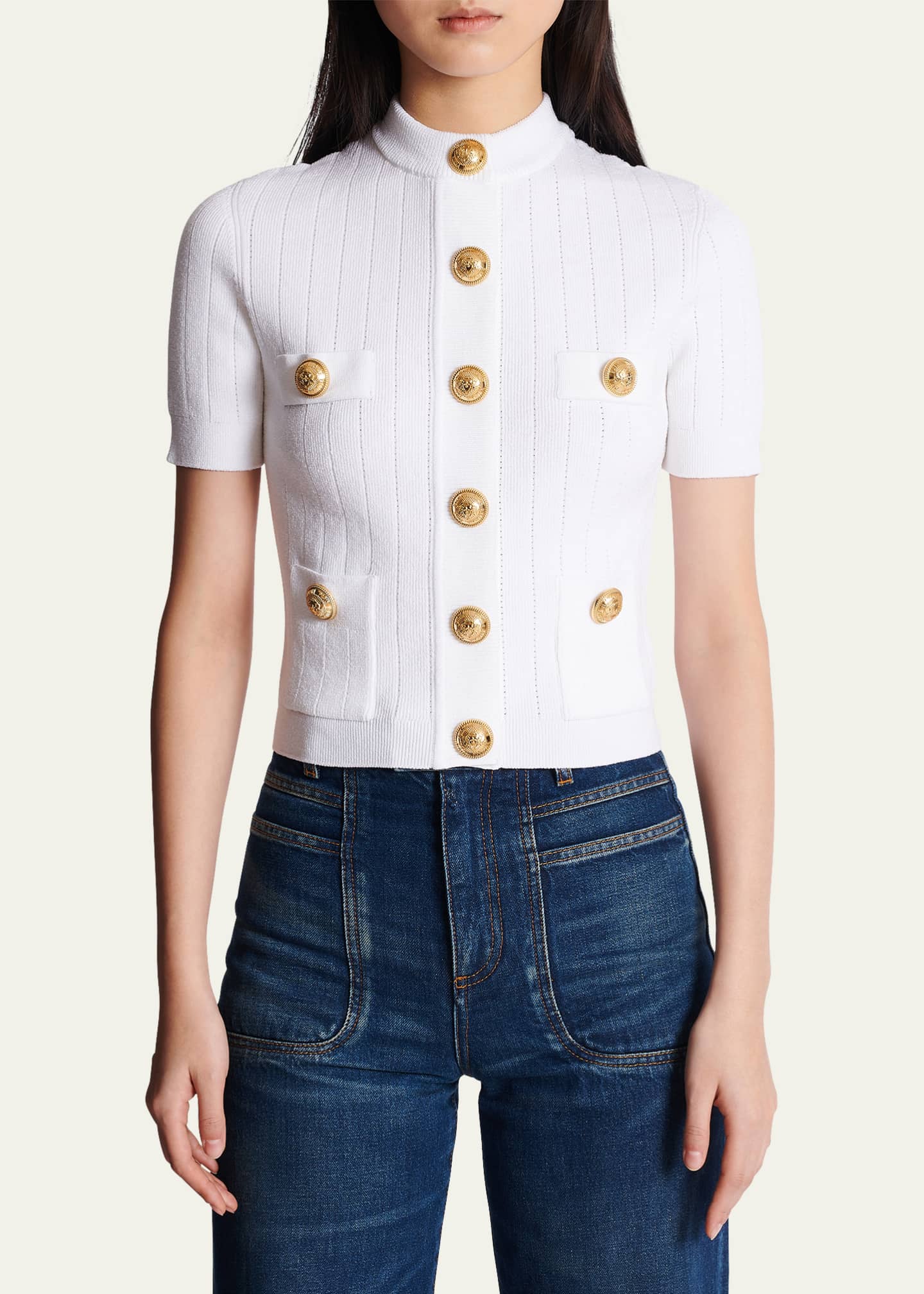 Balmain Short Sleeve Buttoned Pocket Knit Cardigan Image 5 of 5