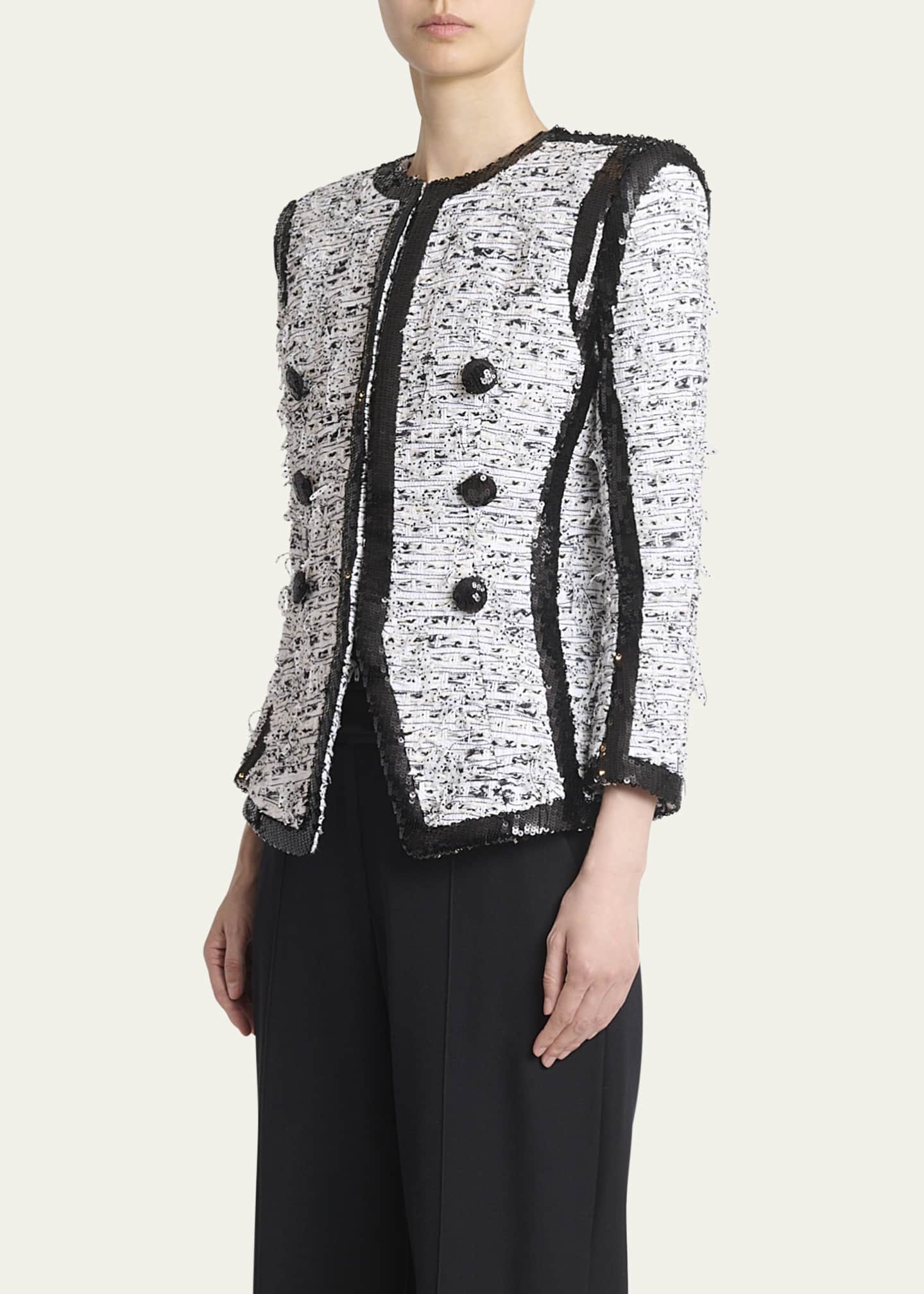Balmain Collarless Raw-Edge Sequined Blazer Image 4 of 5