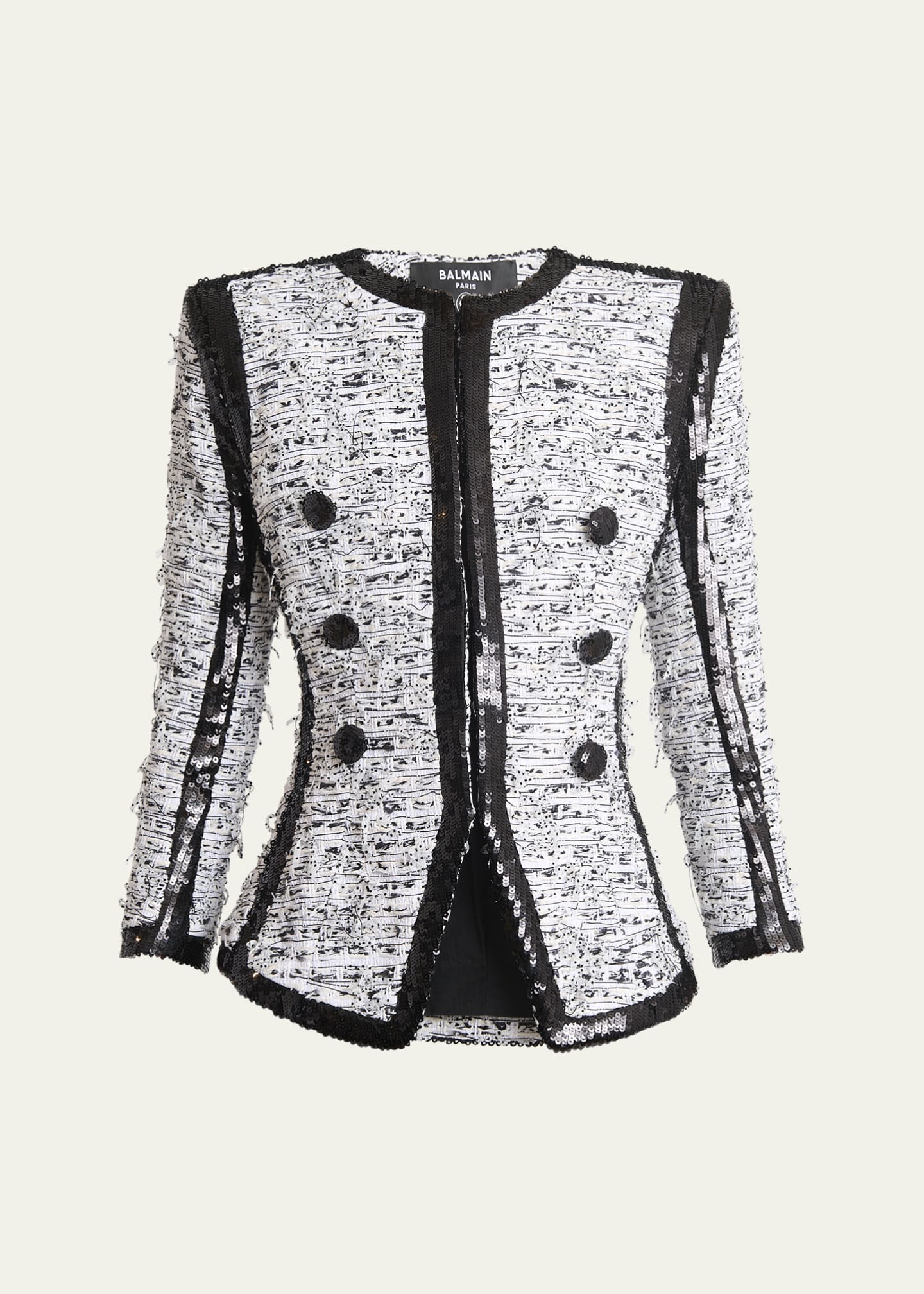 Balmain Collarless Raw-Edge Sequined Blazer Image 1 of 5