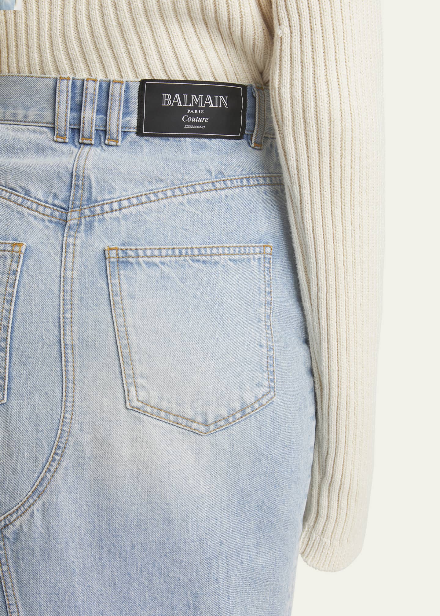 Balmain Pencil Denim Midi Skirt with Slit Image 5 of 5
