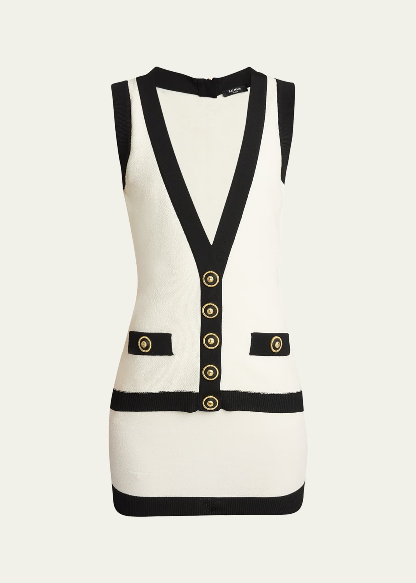 Balmain Contrast-Trim Knit Mini Dress - Bergdorf Goodman