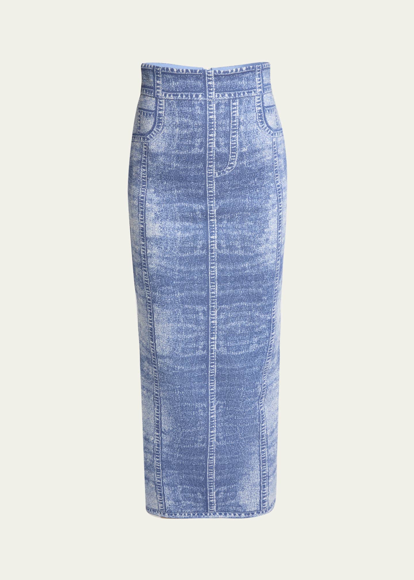 Balmain Denim Trompe Loeil Knit Pencil Skirt Image 1 of 5