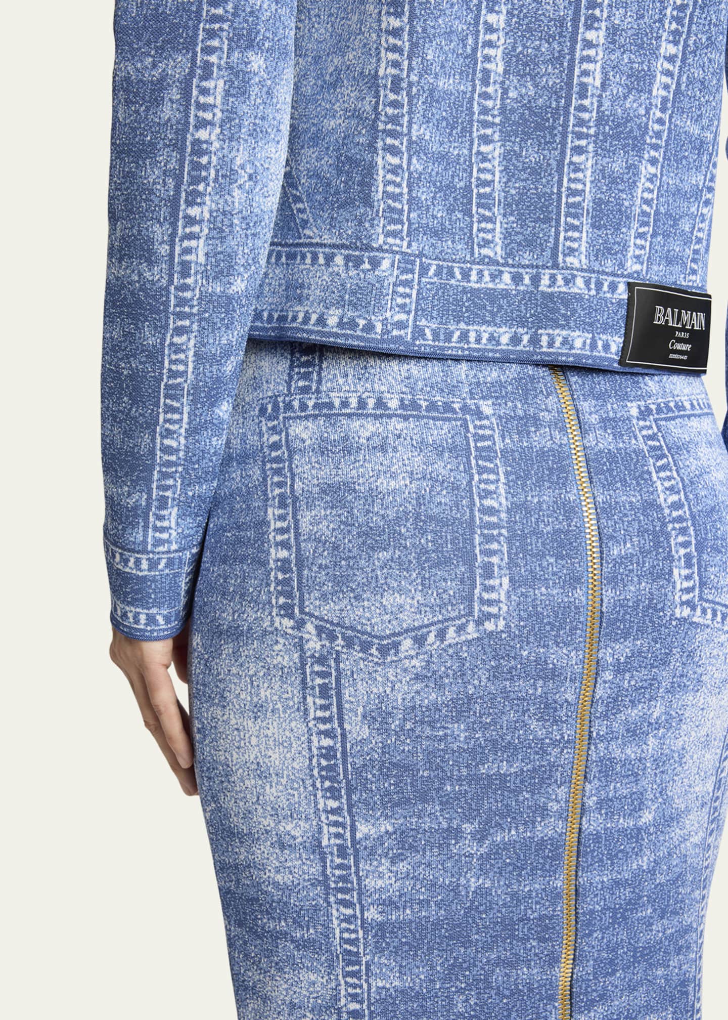 Balmain Denim Trompe Loeil Knit Pencil Skirt Image 5 of 5