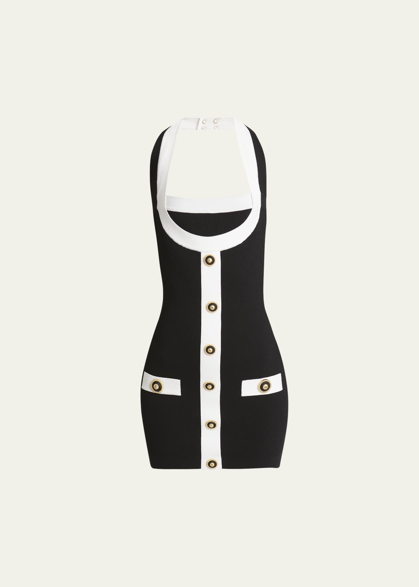 Balmain Halterneck Contract Trim Mini Dress Image 1 of 5