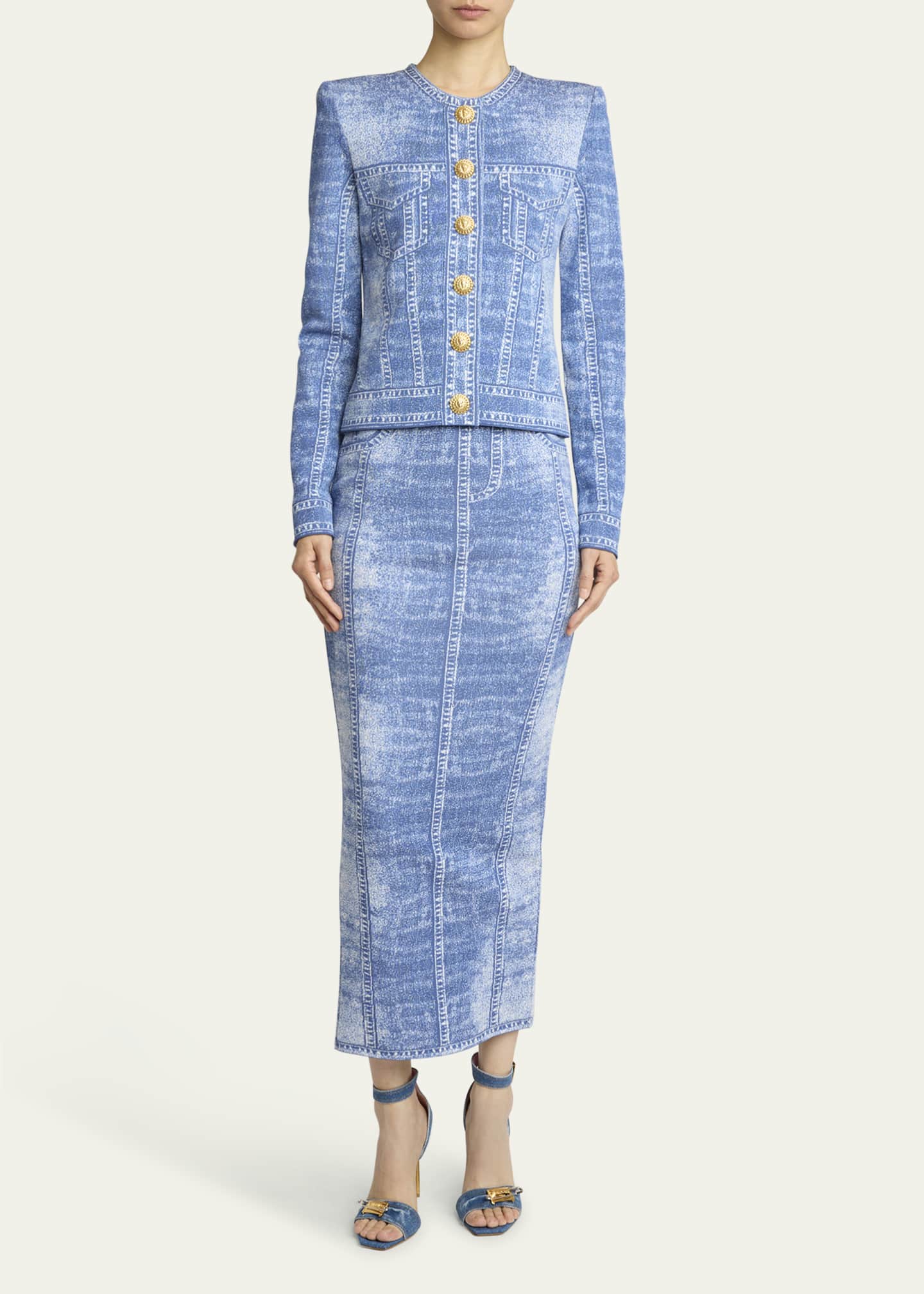 Balmain Denim Trompe Loeil Button Down Cardigan Image 2 of 5