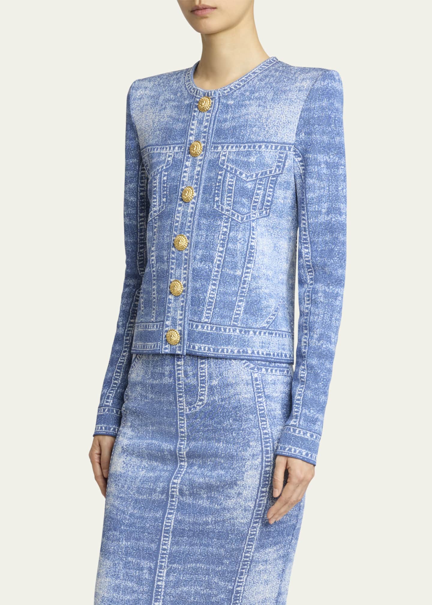 Balmain Denim Trompe Loeil Button Down Cardigan Image 4 of 5