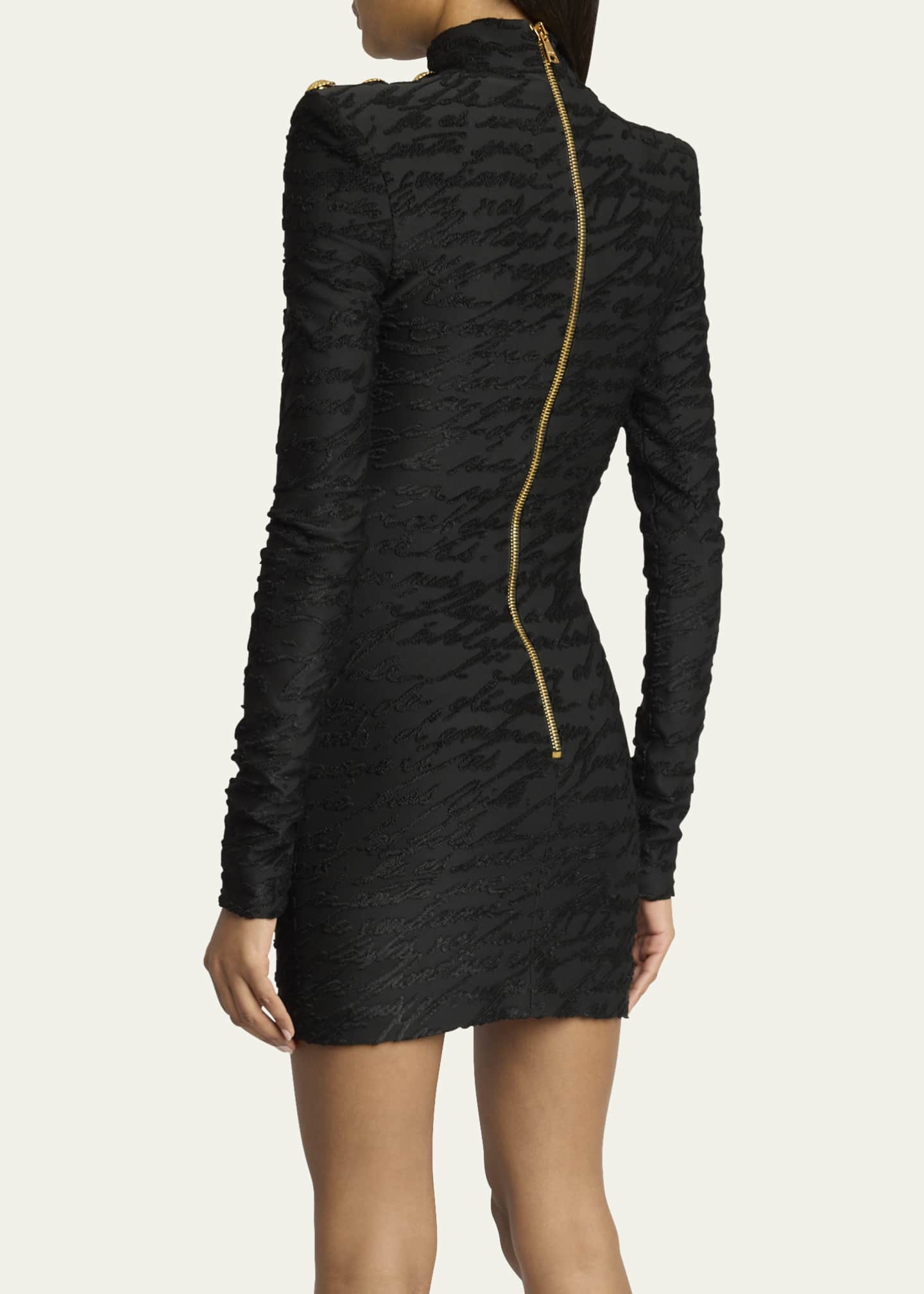 Balmain High Neck Body-Con Mini Dress with Shoulder Buttons Image 3 of 5