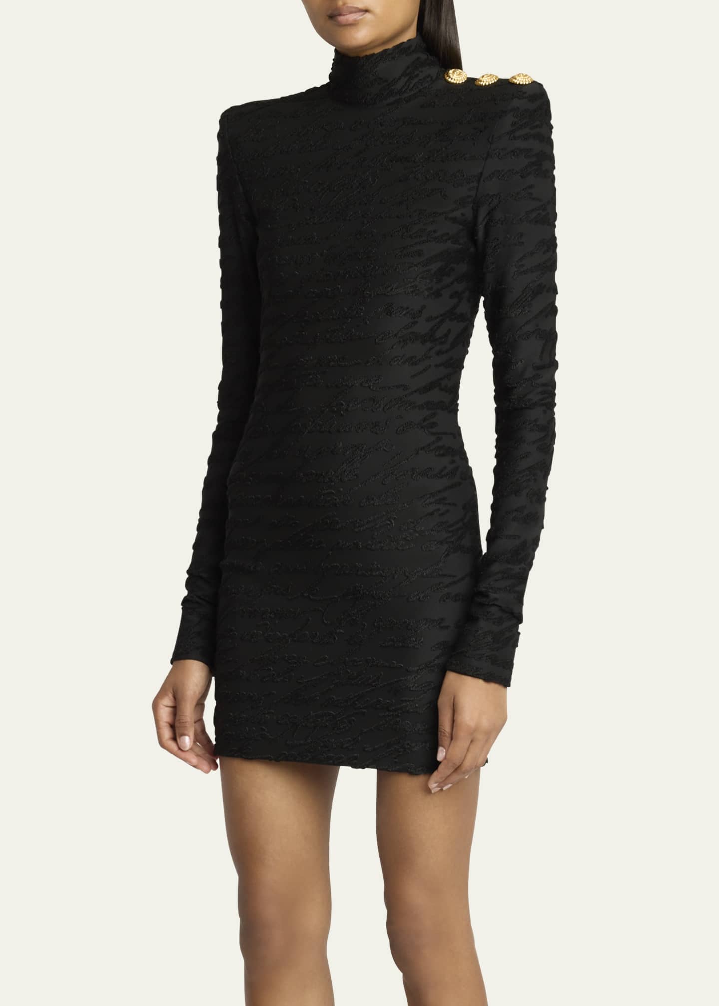 Balmain High Neck Body-Con Mini Dress with Shoulder Buttons Image 4 of 5
