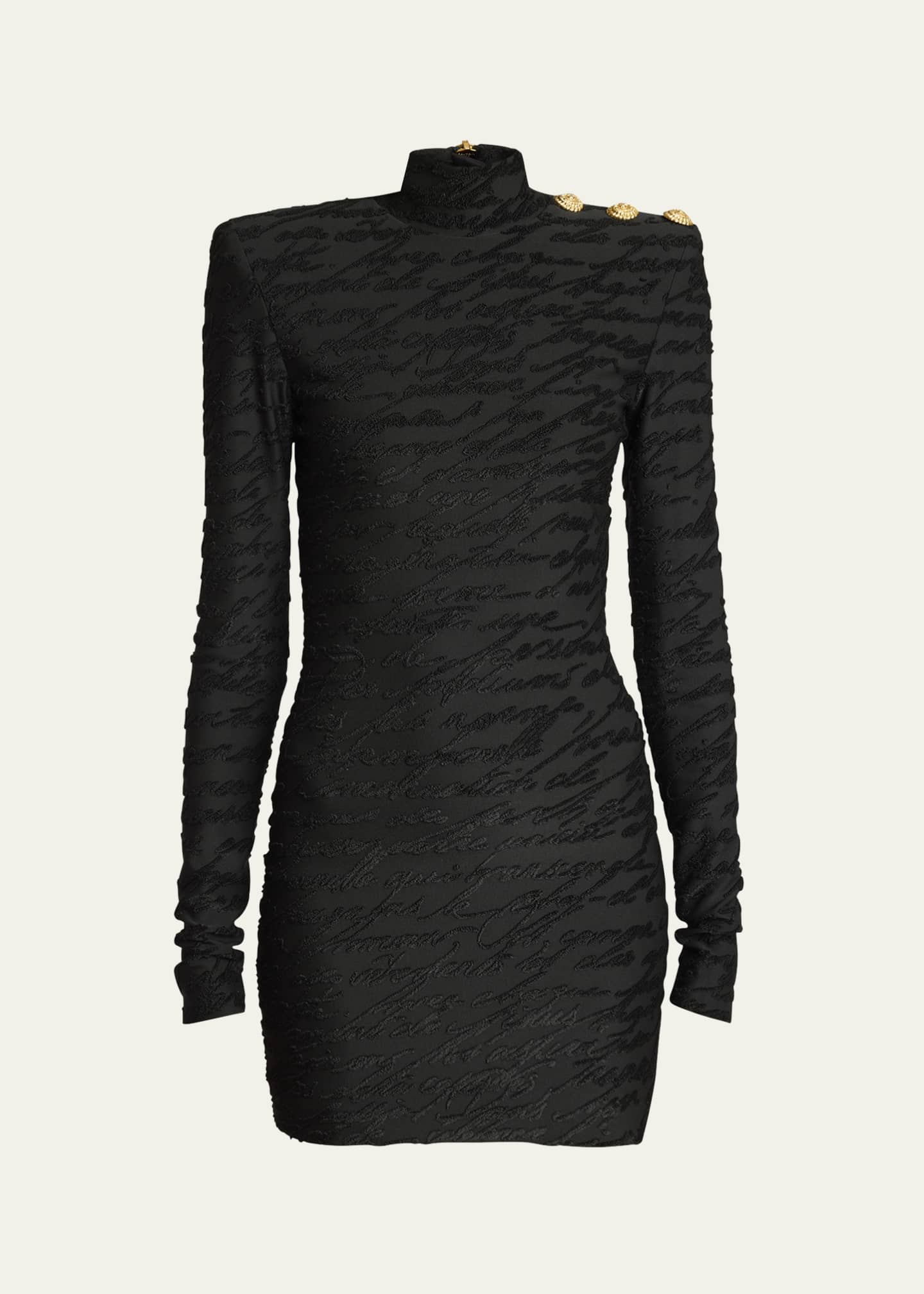 Balmain High Neck Body-Con Mini Dress with Shoulder Buttons Image 1 of 5