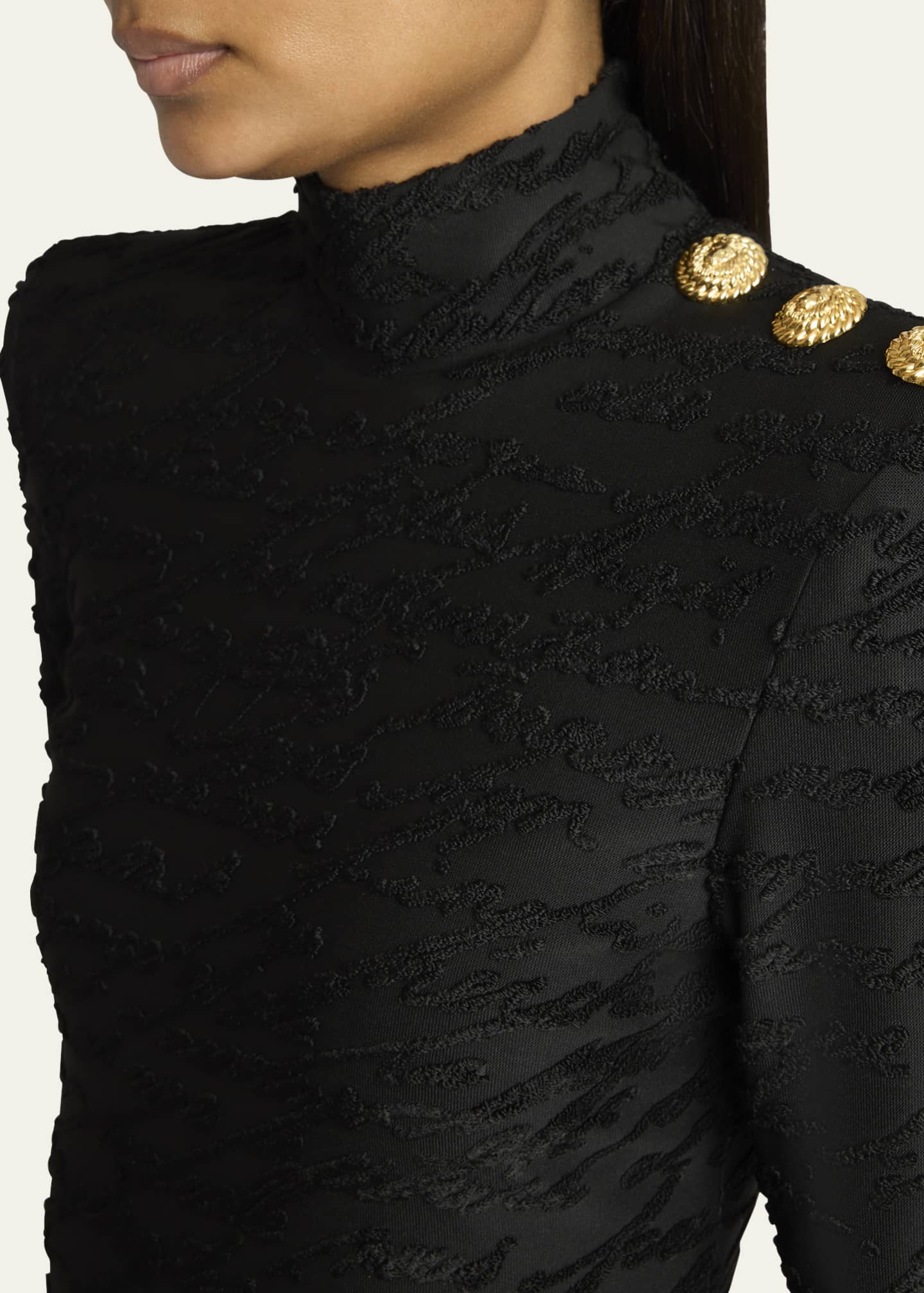 Balmain High Neck Body-Con Mini Dress with Shoulder Buttons Image 5 of 5